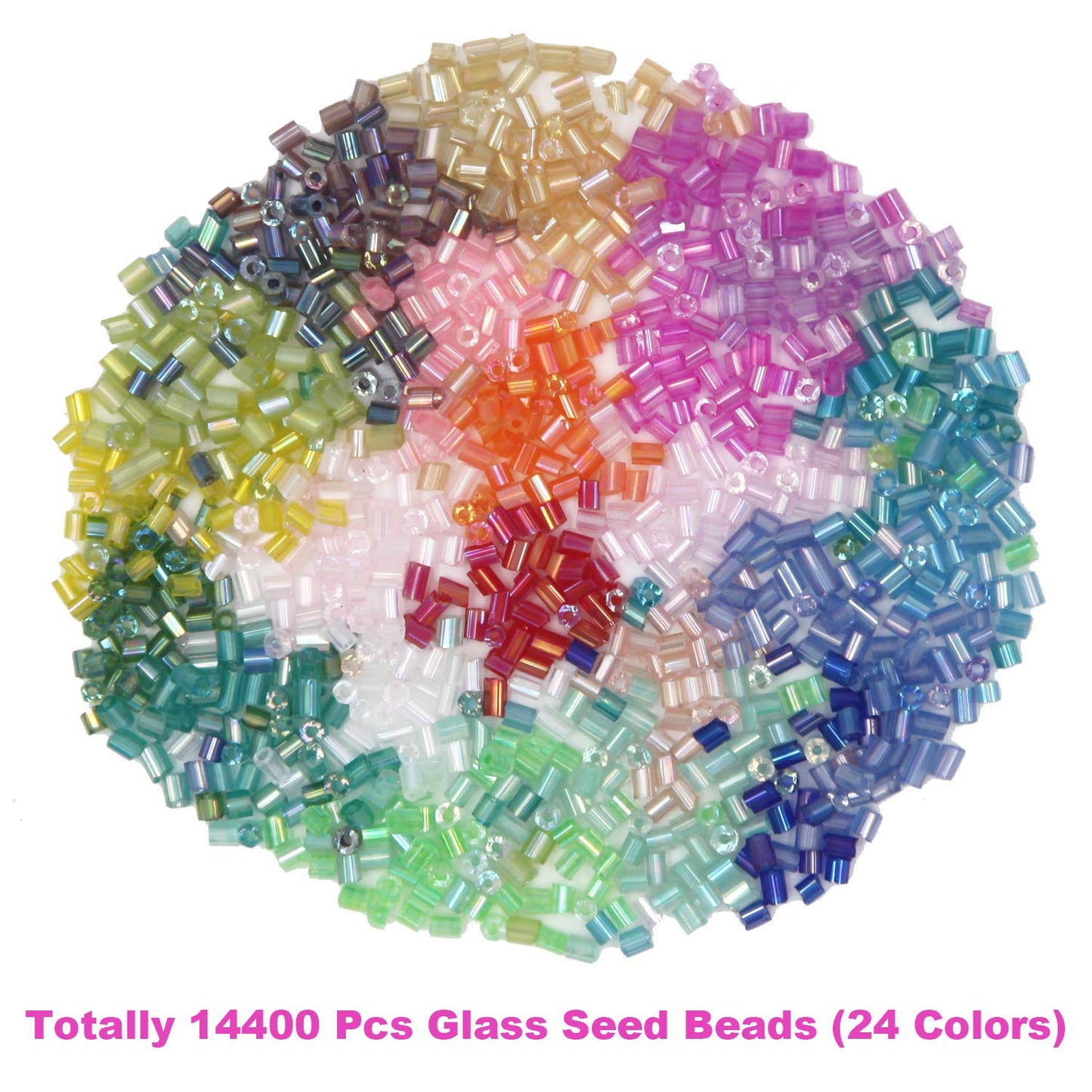 EuTengHao 14400pcs Tube Beads Bugle Glass Seed Beads, Small Craft Spacer Beads for DIY Bracelet Necklaces Crafting Jewelry Making Supplies with Two Crystal String (3mm, 600 Per Color, 24 Colors)