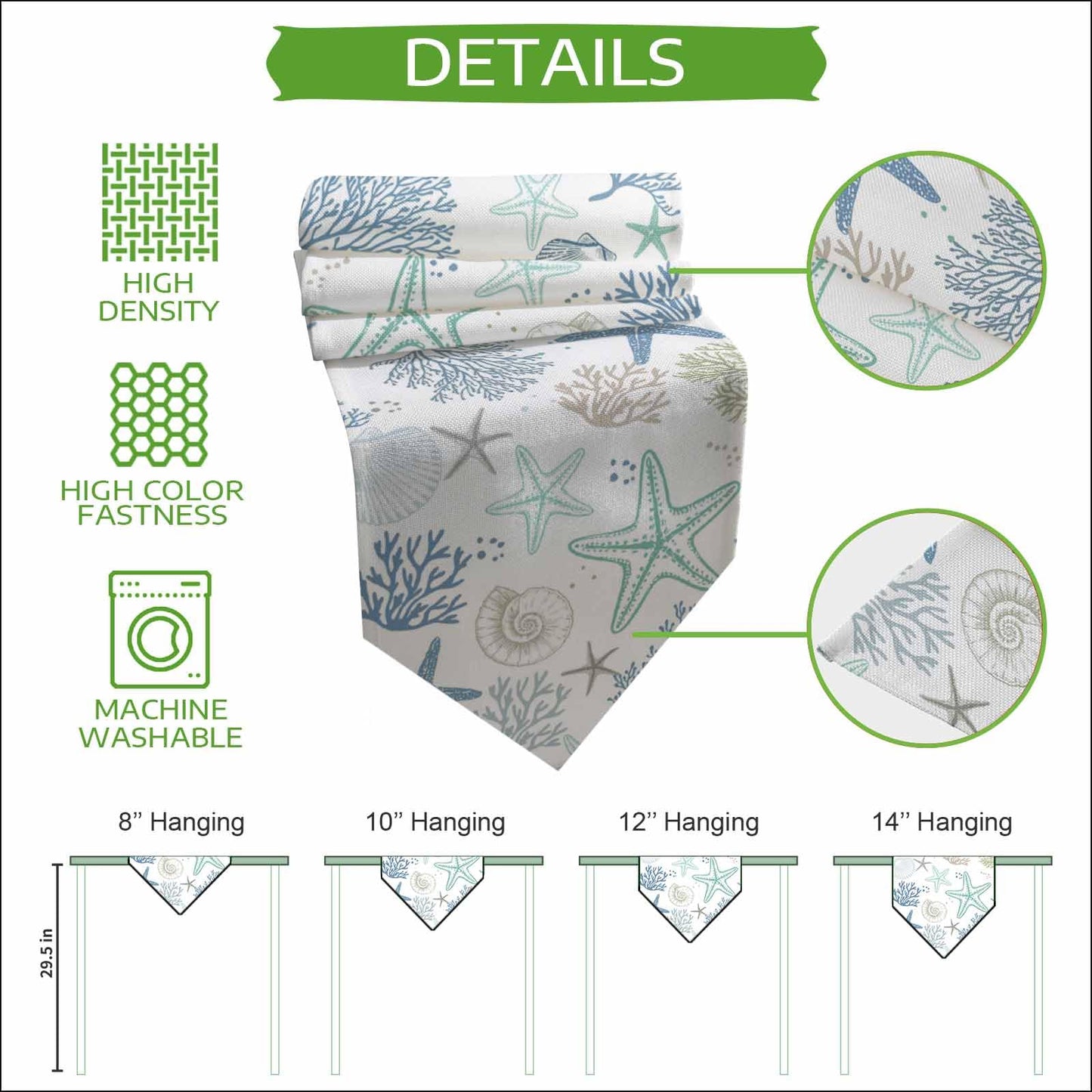 Beach Coastal Table Runner 36 Inches Long, Summer Nautical Dress Scarves, Ocean Starfish Coral Shell Kitchen Dining Table Decorations and Supplies Farmhouse Table Runners for Home Party Small 13"x36"
