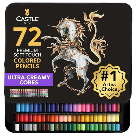 Castle Art Supplies Colored Pencils Set | 72 Premium Soft Core Colored Leads for Adult Artists | Organized in Presentation Tin Case
