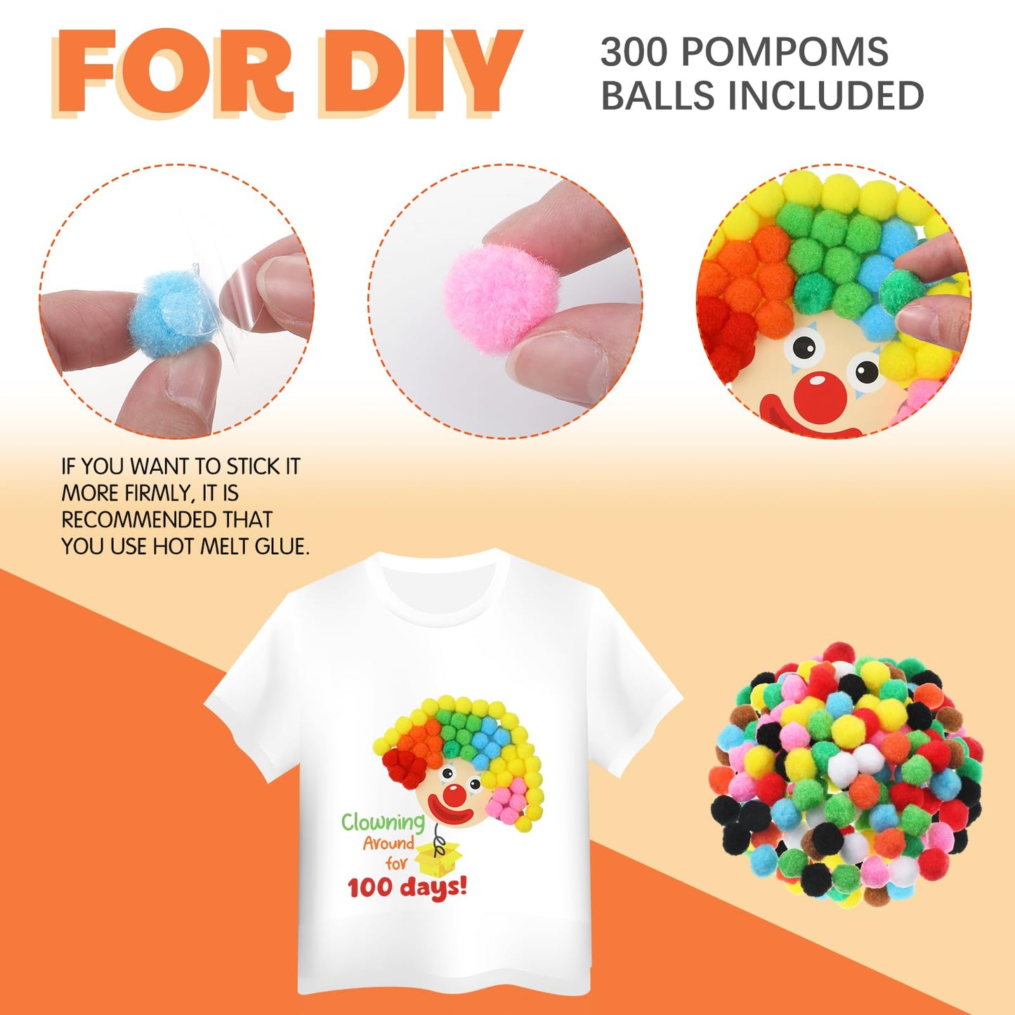 Glenmal 6 Sets DIY 100th Day of School Iron on Decals, Craft Kit with Patches Pompoms Buttons Gem Stickers Realistic Insects Popcorn Clown Heat Transfer Stickers for School Party DIY Clothing Bag