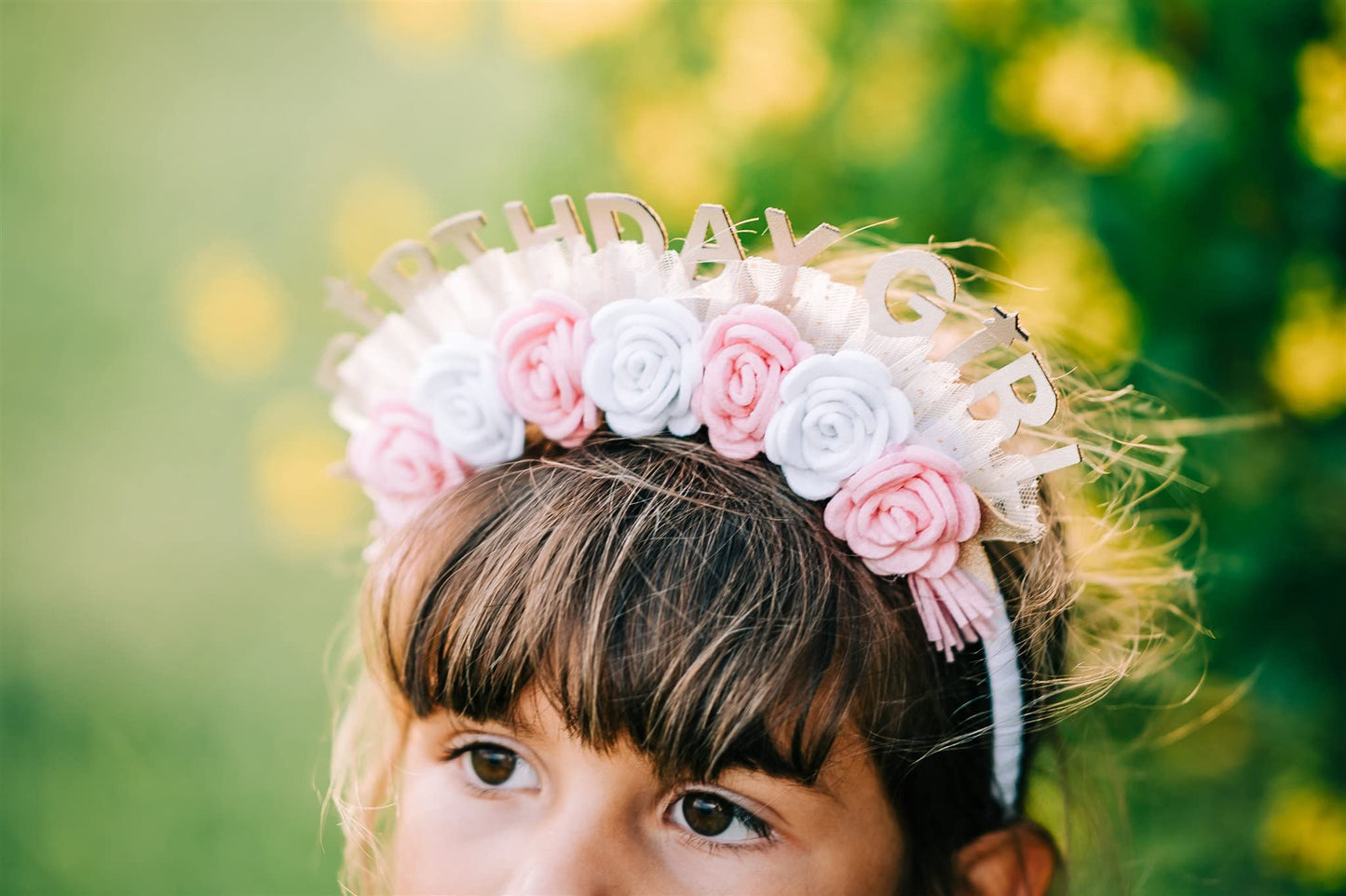 California Tot Kids' and Adults' Birthday Girl Daisy Floral Crown Birthday Girl Headband (Pink Birthday Girl)