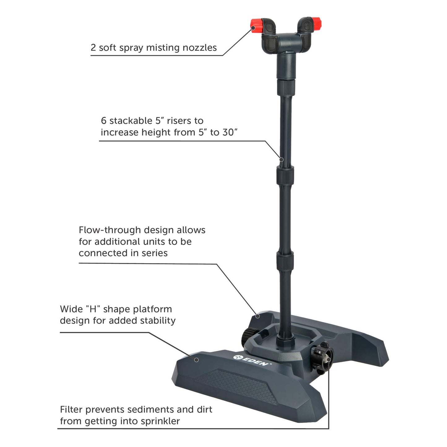 Eden 95143 Eden 95143 Mini Misting Tower Kit - Adjustable 5-35 Inch, Dual 360-Degree Nozzles, Durable ABS Base, for Patio Cooling & Plant Misting