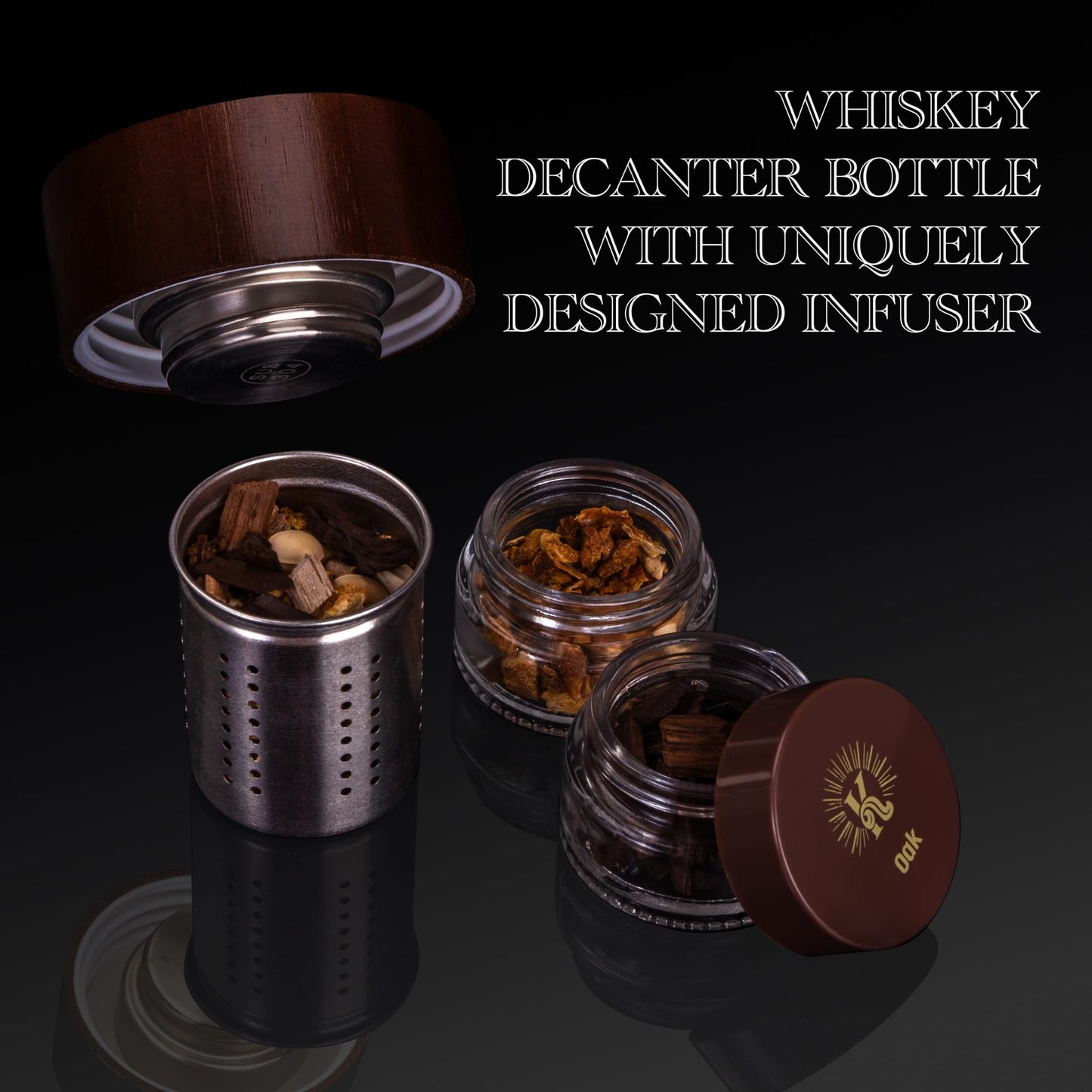 DIY Whiskey Gifts for Men - DIY Whiskey Infusion Set - Whiskey Making Kit - Decanter Set with Botanicals & Wood Chips - Bourbon Decanter & Birthday Gifts for Men
