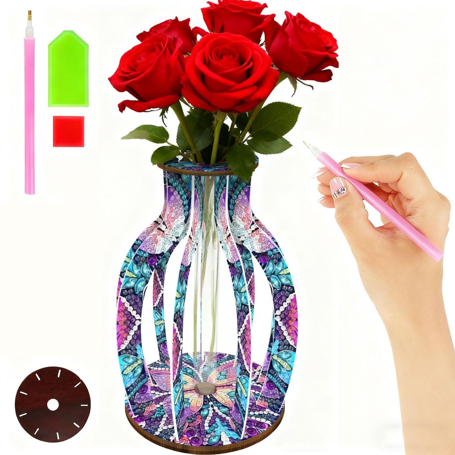 Diamond Art Kits for Adults,5D DIY Vase Flowers Spring Painting Kit Full Drill Gem Art with Painting Kits Creative Diamond Dots for Weddings Living Room Home Decor Coffee Desktop Female Gifts,Purple