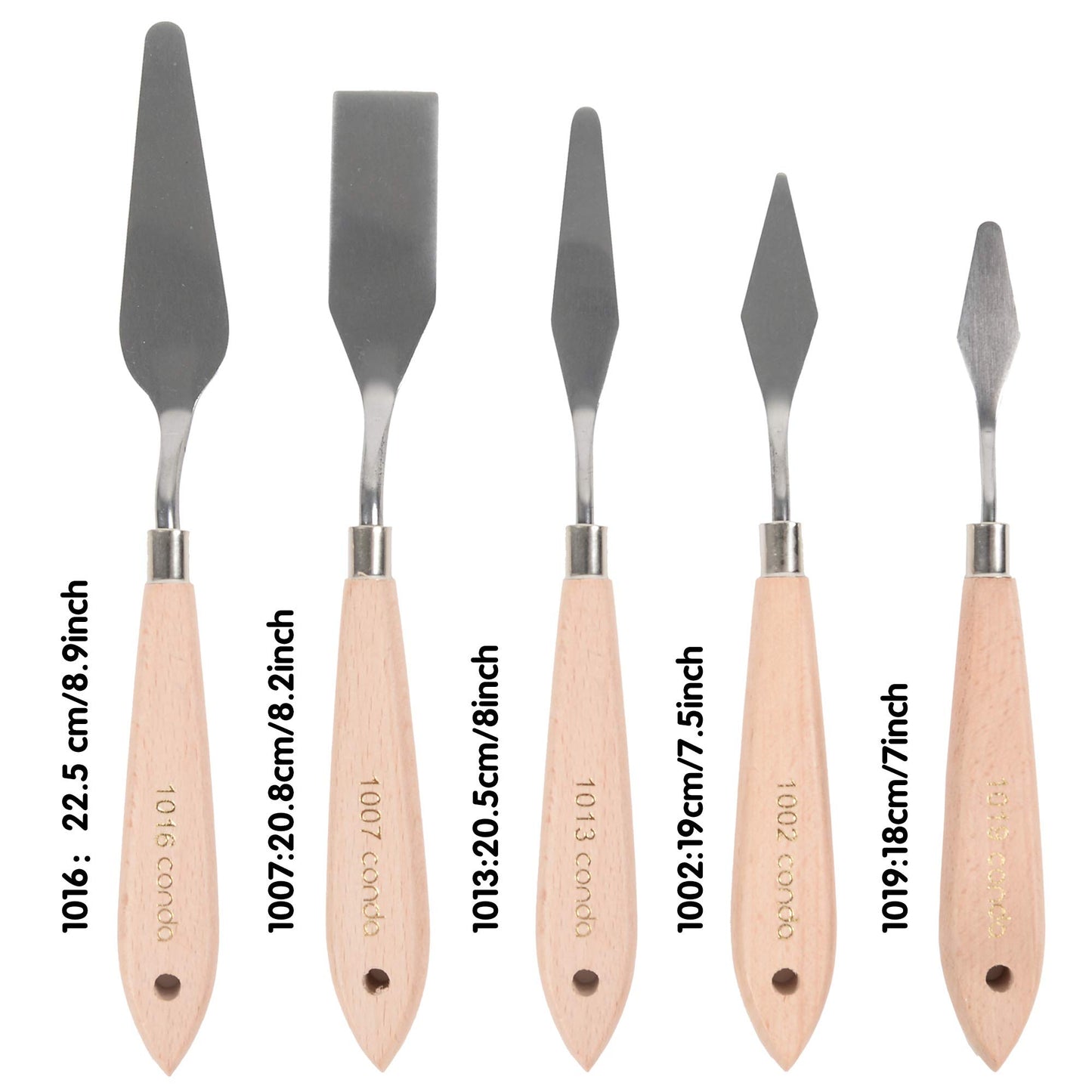 CONDA Palette Knife Set 1 set 10Pcs Palette Knife Painting Wood Handle with Different Shapes and 1 set 5 pcs regular shapes pack