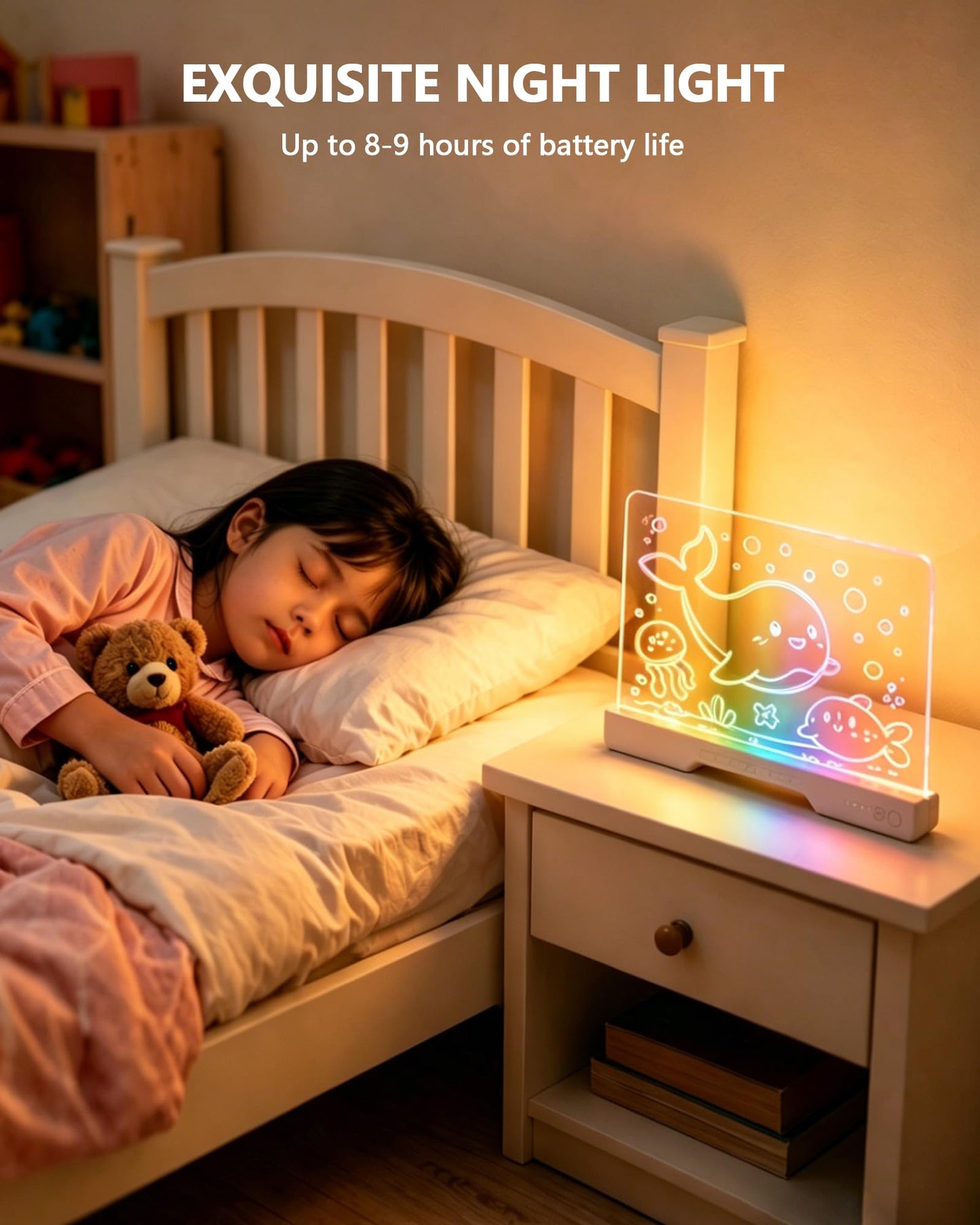 JoyRapt LED Drawing Board for Kids, 16 Inch Light Up Drawing Tablet with 7 Markers & Tracing Book, 3 Modes & 9 Brightness, Art and Craft Drawing Supplies, Girl Birthday Gifts, Room Decor Toys (White)