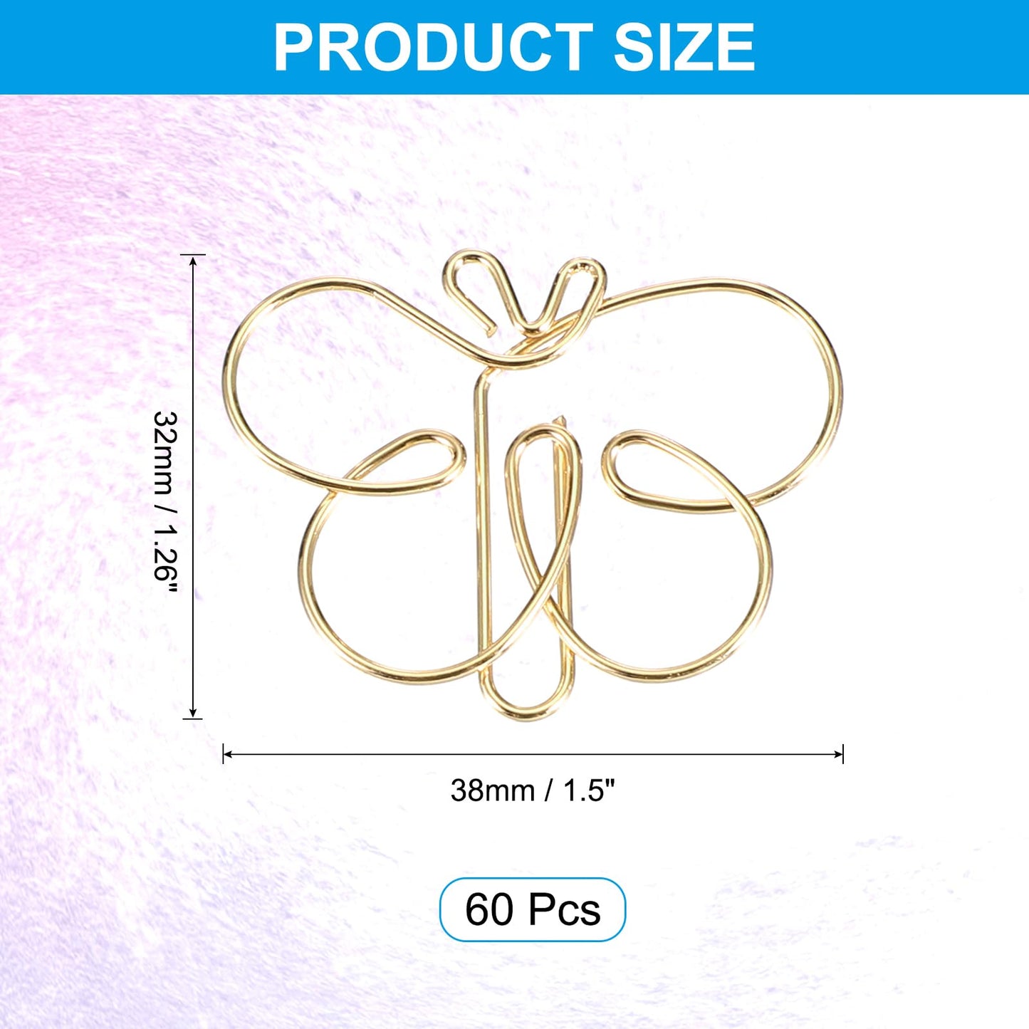 PATIKIL Cute Paper Clip, 60Pcs Butterfly Shape Paper Clip Metal Funny Bookmarks Planner Clips Clamp for Home Office Supplies Desk File Organization Wedding Decoration, Gold