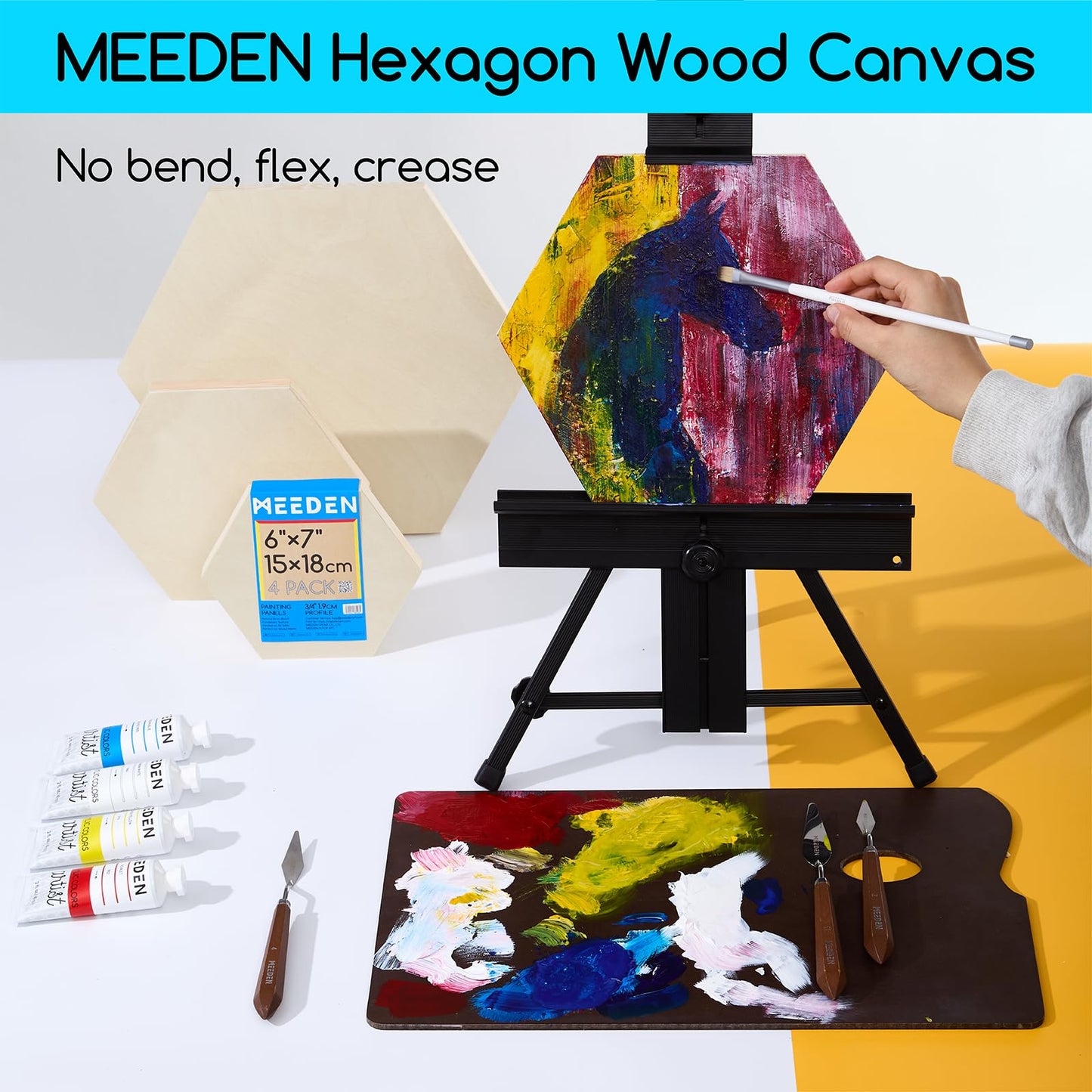 MEEDEN Hexagon Wood Canvas Panels: 3/4" Deep Wooden Canvas Panels - 4-Pack Cradled Wood Art Boards for Pouring Art, Crafts, Painting (8x9 inches)