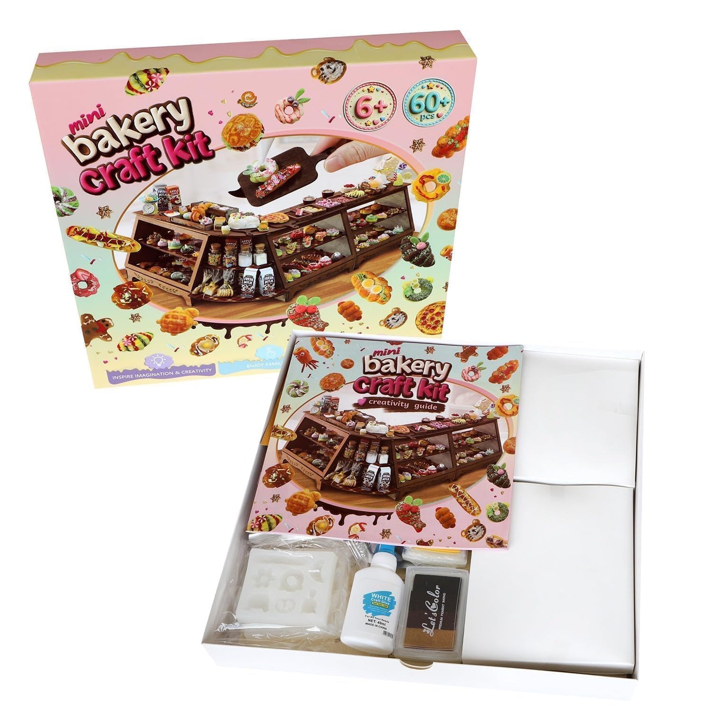 iLAND Fun Craft Kits for Kids Cute Clay Bakery Shop DIY Set, Creative Kids Toys Girls 6-8-10, 1:6 Scale Miniature Food Toys fit Doll Figure 9-12”, New Best Christmas Birthday Gift for Girls Age 7 9 11