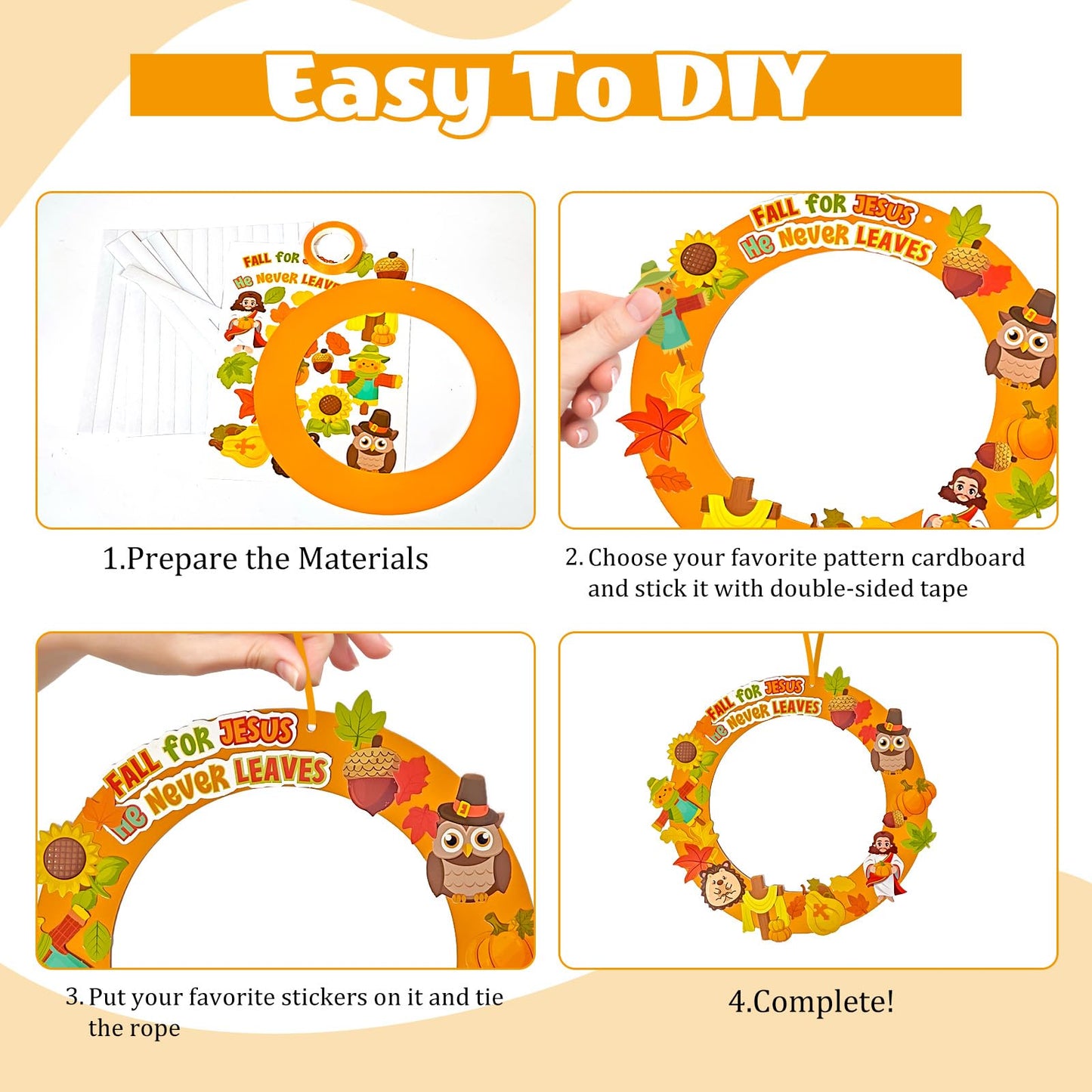 Cinrobiye 24 Set Fall Religious Wreath Craft Kit DIY Christian Wreath Crafts Make Your Own Bible Hanging Ornaments Crafts for Sunday School Art Project Activities Autumn Thanksgiving Party Favor Decor