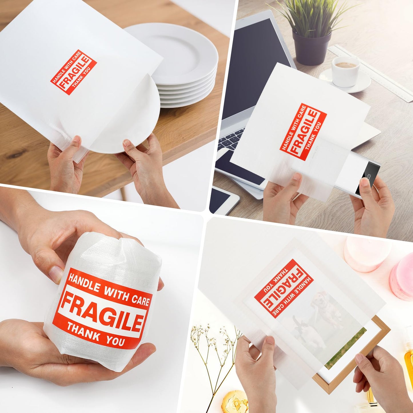 560Pcs Dish Packing Supplies for Moving, 280Thickened High-Density Foam Wrap Pouches & Sheets for Plates and Fragile Shipping Storage, 4 Sizes (16x12",12x12",12x7.8",7.8x7.8")with 280 Fragile Stickers