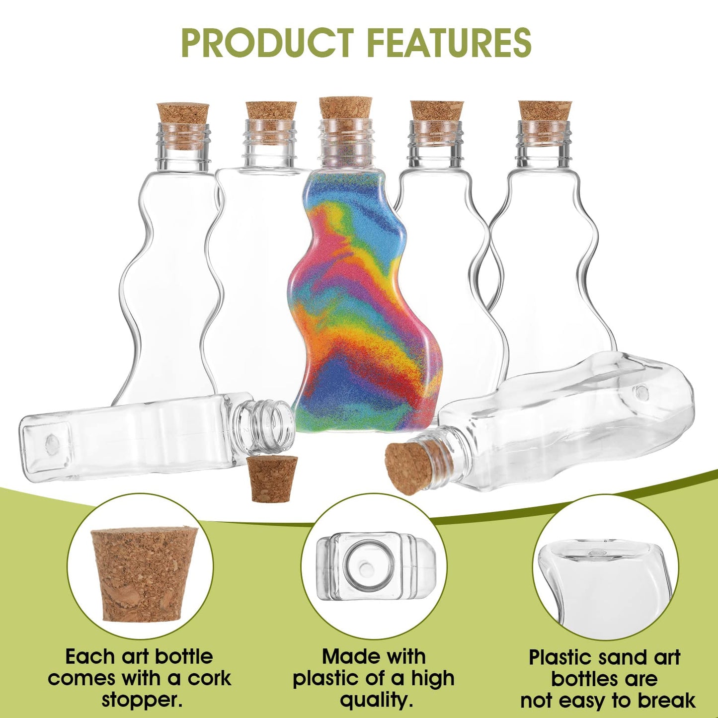 Yaomiao 30 Packs 2.5 oz Plastic Sand Art Bottles with Lids 3 Styles Sand Art Clear Containers for Wedding Invitations Fun Arts Crafts Supplies Decorations