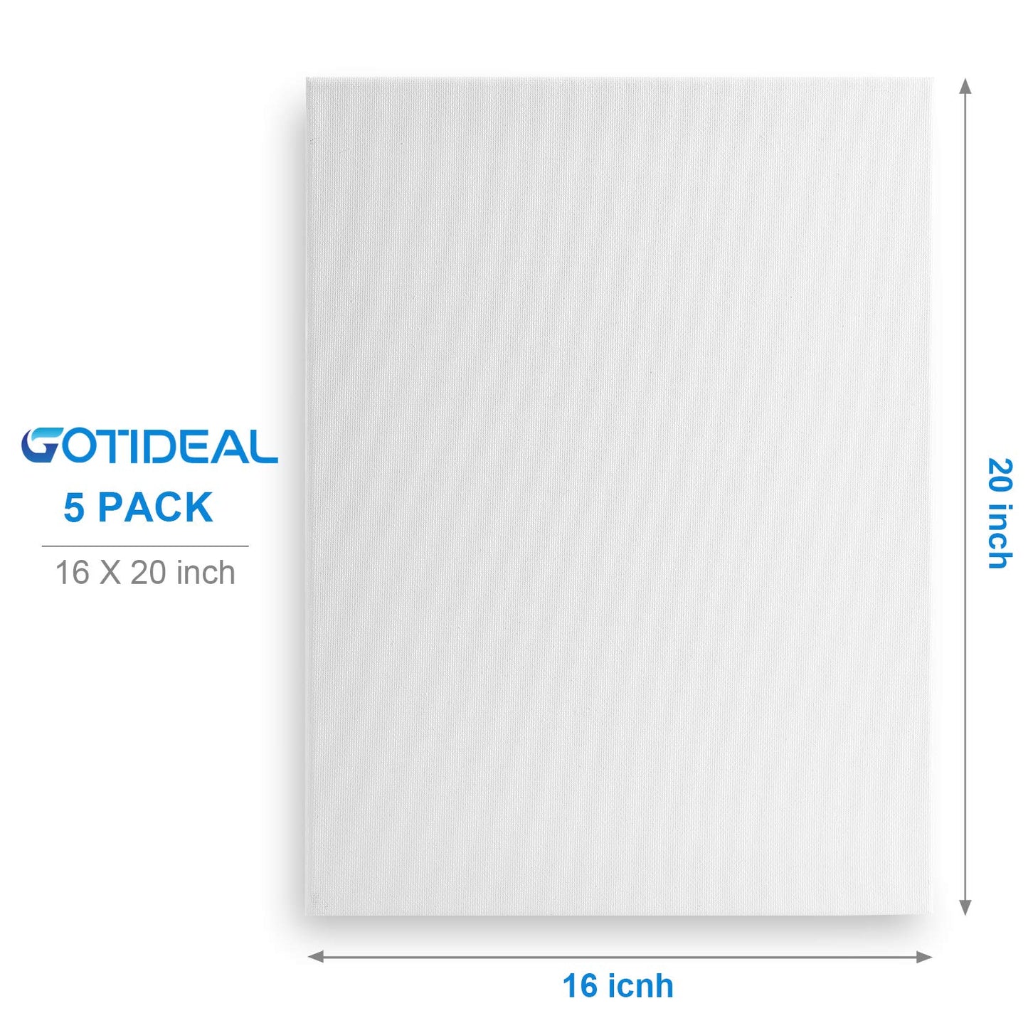 GOTIDEAL Canvases for Painting, 16x20 inch of 5 Pack, Professional Primed White Blank Flat Canvas Panels- 100% Cotton Artist Canvas Boards for Acrylics Painting, Oil Watercolor Tempera