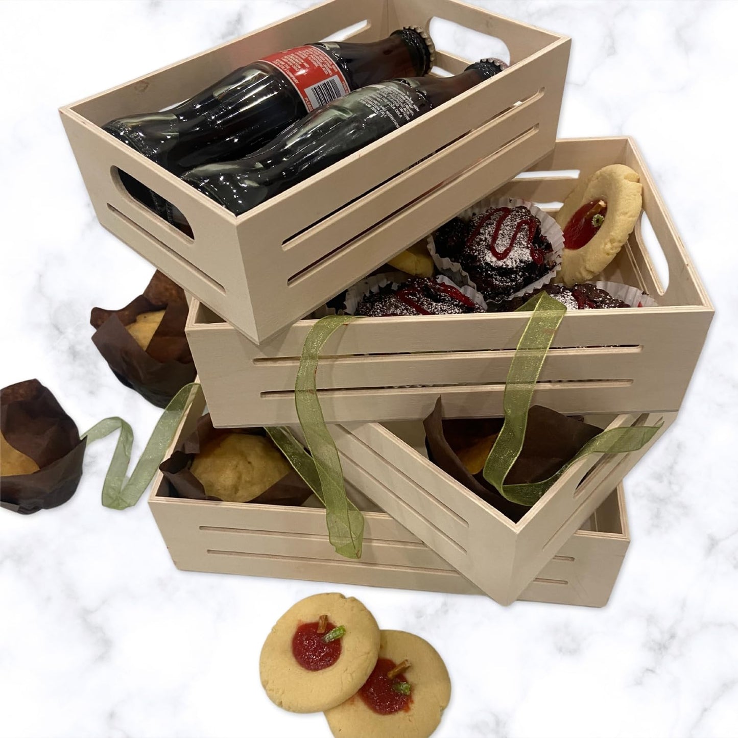 Wooden Tray with Handles - Set of 4 Small Wood Crates for Crafts Small Wooden Pallets for Display Apple Crates Unfinished Wood Trays for Crafts Nesting