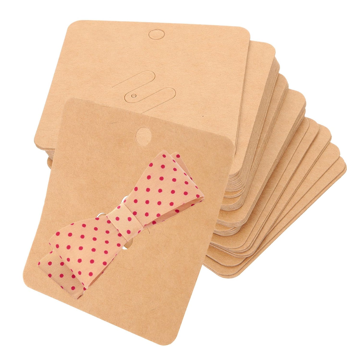 TEHAUX 200pcs Brooch Display Cards for Pins, Hair Clip Display Cards with Pre-Cut Hole, Brown Kraft Paper Earring Cards for Jewelry Hair Accessories Bow Display Organizing and Retail, 2.76X2.76inch