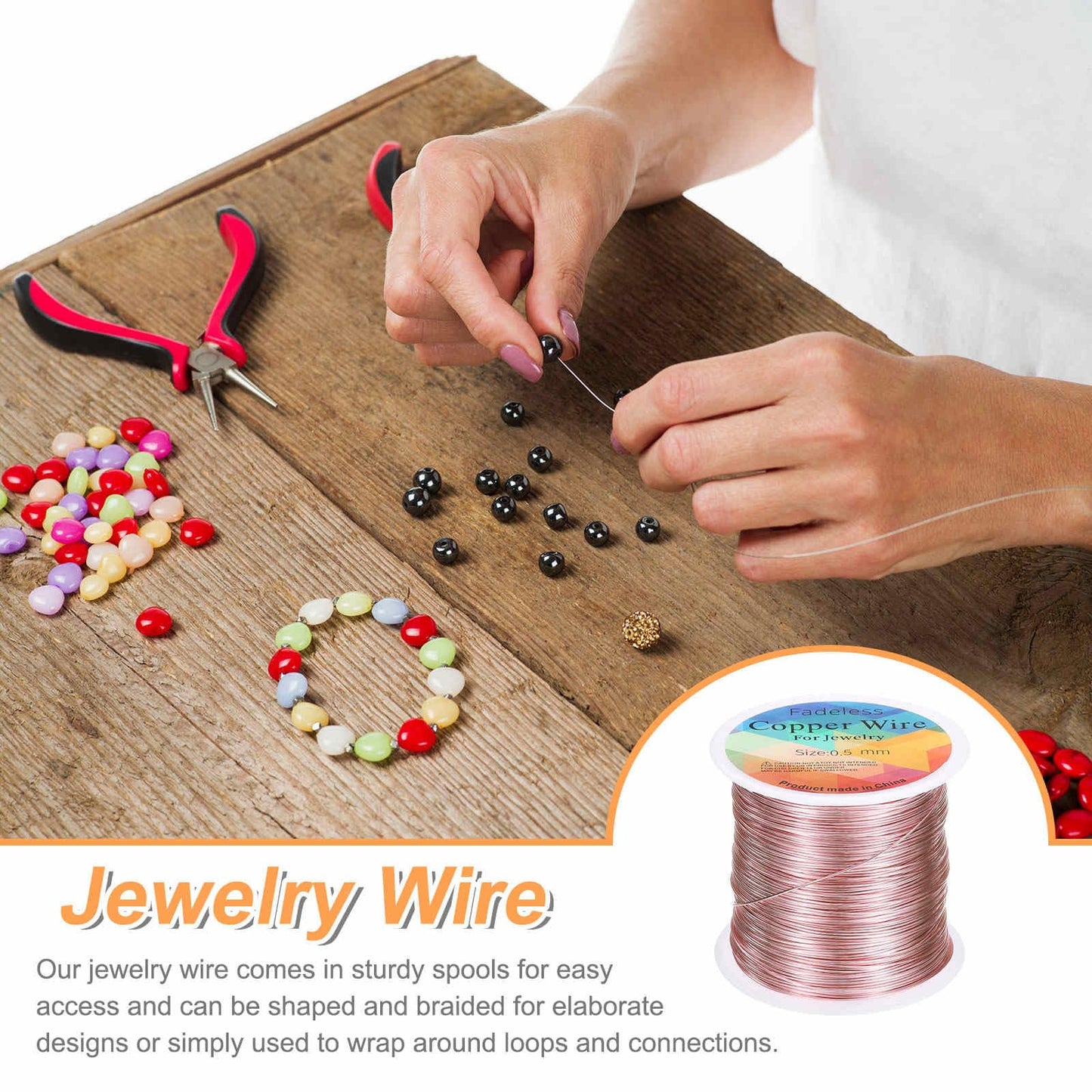 HARFINGTON Wire 203ft Length 24 Gauge Copper Craft Jewelry Wrapping Wire Tarnish Resistant Beading for Jewelry Making Supplies Crafting, Pink