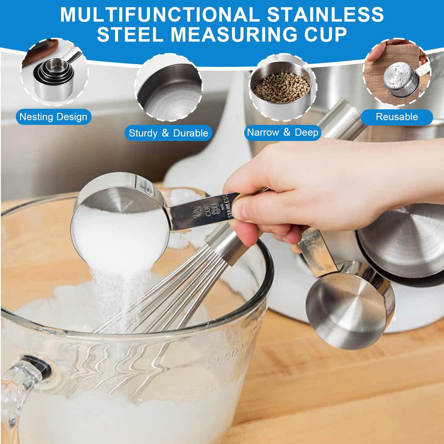 Measuring Cups and Spoons Set 21 Piece, 11 Stainless Steel Nesting Measuring Spoons and Cups with 3 Plastic Measuring Cup, 3 Funnel, 3 Brush, 1 Ruler, Measuring Cup Set for Kitchen Baking Liquid Dry