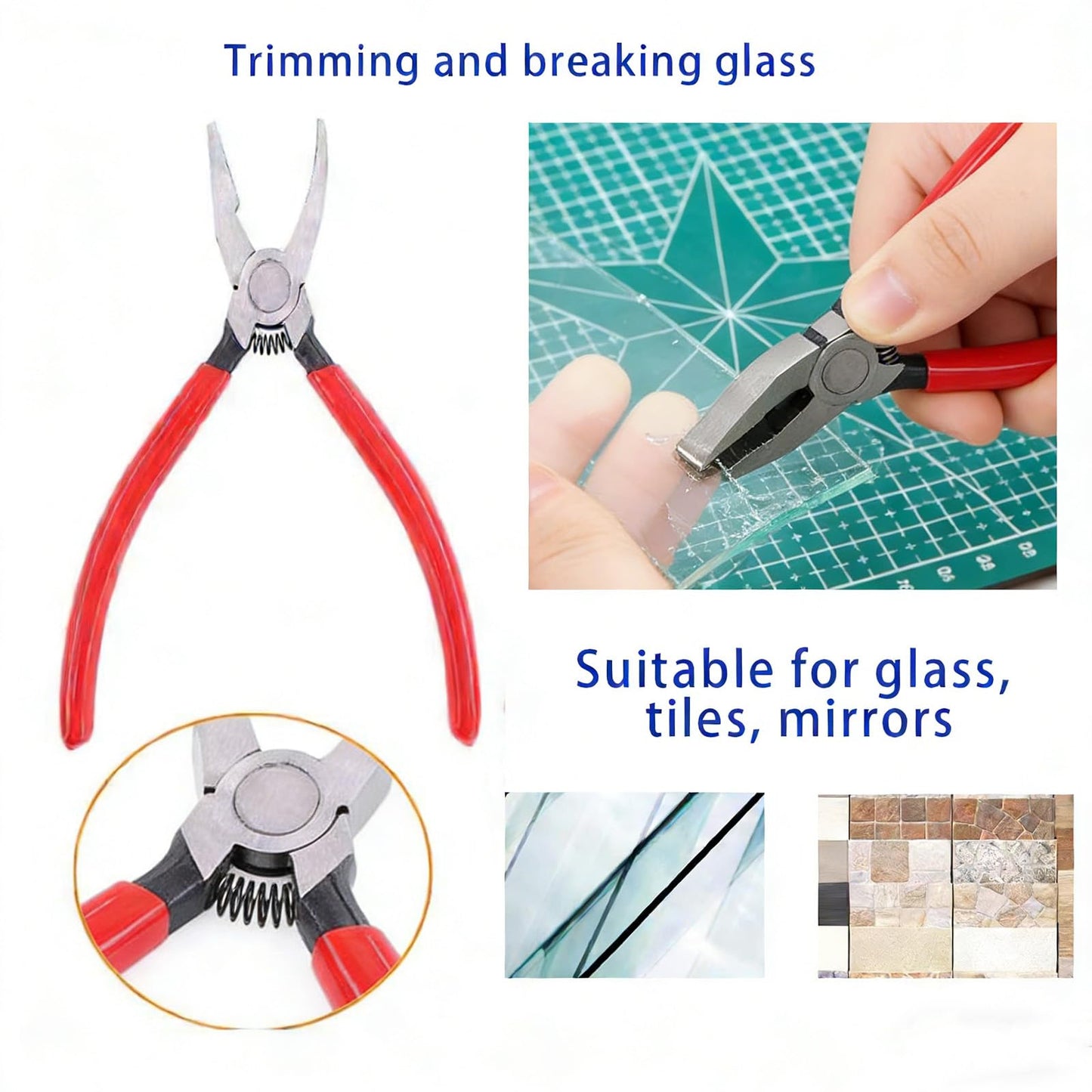 OFCOX Glass Cutting Tool Set Kit, Glass Nipper,Glass Running Plier, Breaking Plier, Oil Feed Glass Cutter Set with Leather Zipper Bag for Stained Glass, Tiles, Mosaic, Mirrors,Bottle, Fusing, Breaking