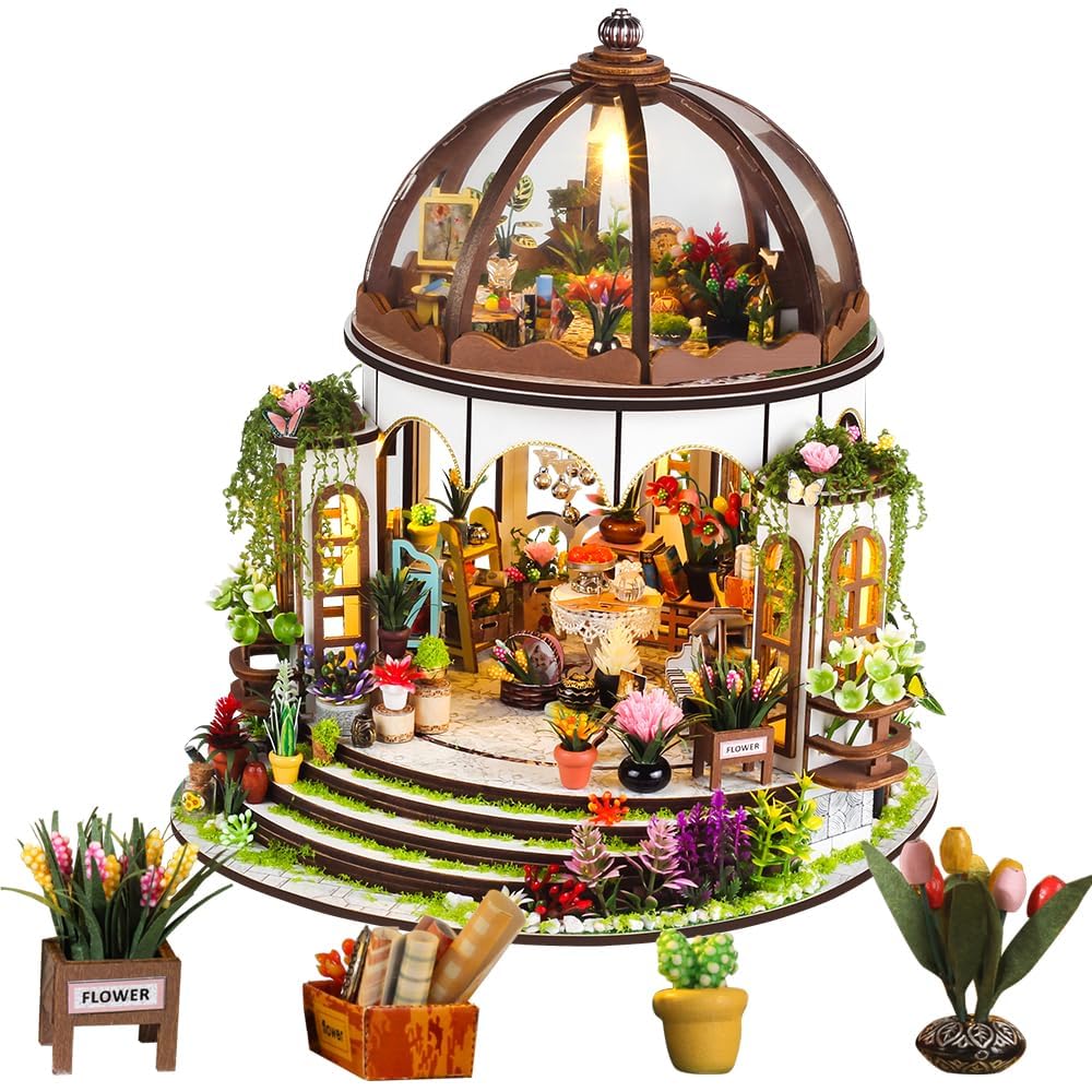 Hanging Garden DIY Miniature Dollhouse Kit, Dollhouse Kit with LED Light and Dust Cover for Birthday Christmas, Mini House Making Kit for Adults, Hobby Craft Gift for Christmas Day