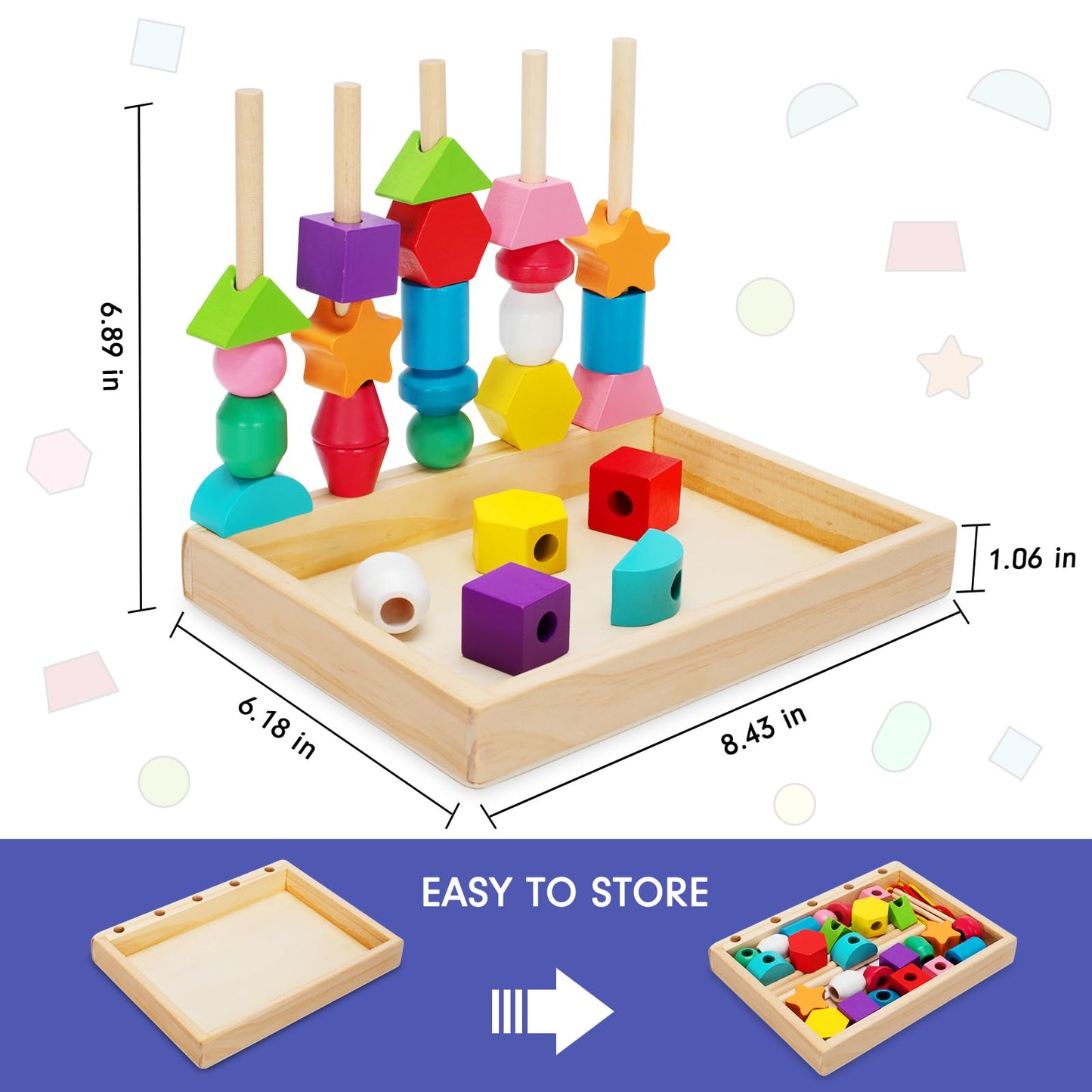 TooyBing Montessori Wooden Lacing Beads Toys for 3 4 Year Old Toddler Kids, Sequencing & Stacking Block Toy with Storage Box, STEM Preschool Learning Toys, Christmas Birthday Gifts for Boys Girls