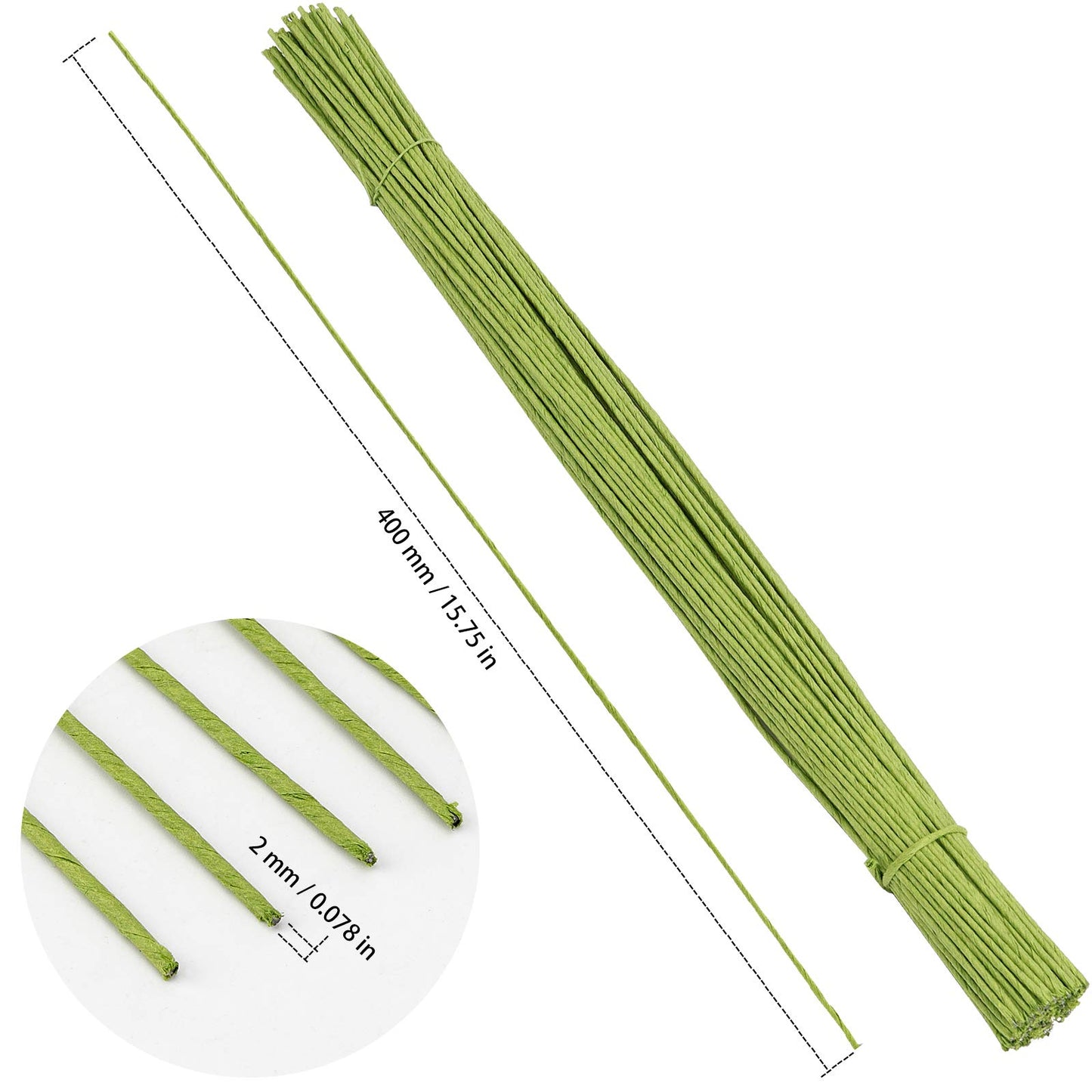 KEILEOHO 200 PCS Floral Stem Wire 14 Gauge 15.75 Inches Length, Green Floral Wire, Floral Paper Wrapped Wires for Flower Making, DIY Floral Arrangements and Decorations