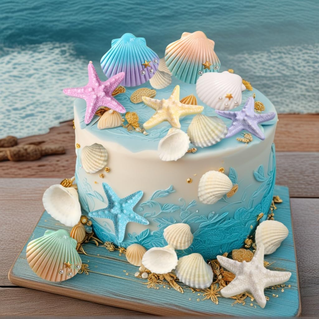 JeVenis Sea Shells Cake Decor Sea Ocean Party Favor Supplies Under the Sea Ocean Cake Decorations for Sea Ocean Theme Baby Shower Birthday Party