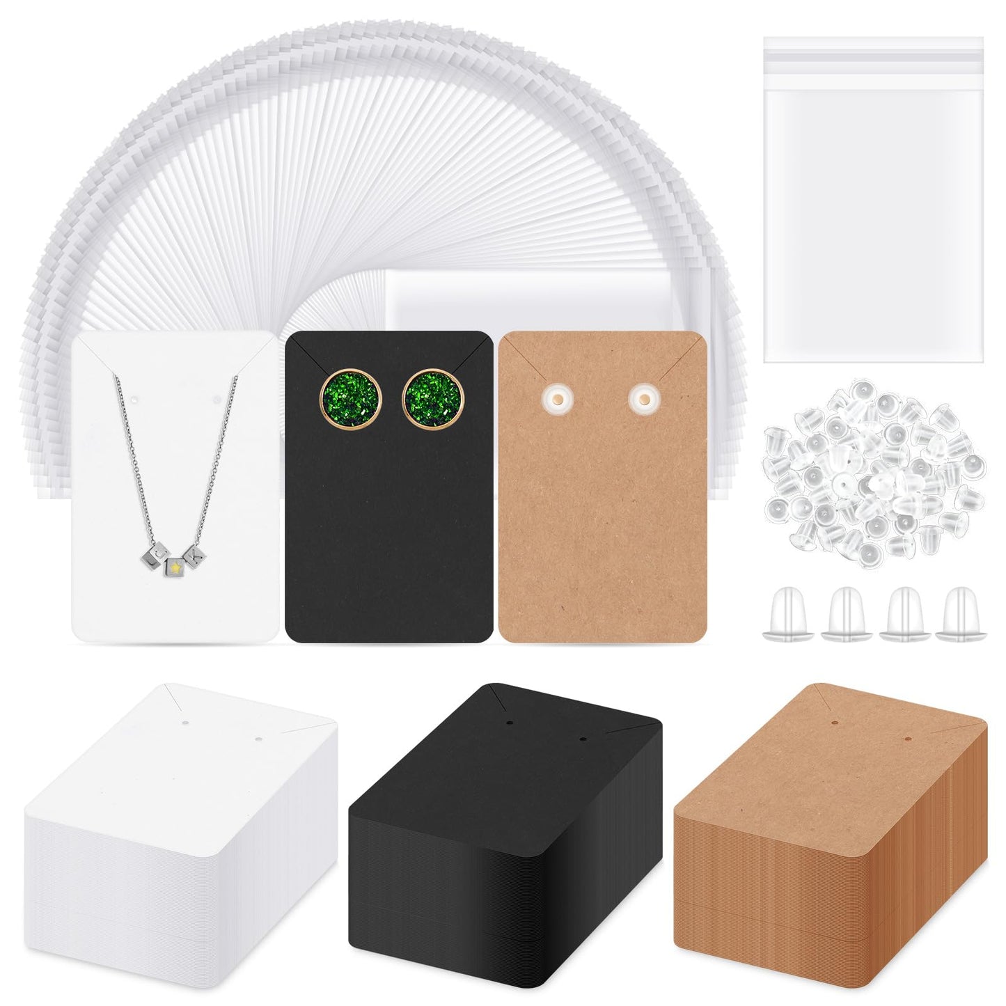 Glarks 550Pcs Earring Cards with Earring Backs and Self-Sealing Bags Kit, 9 x 6 cm 3 Colors Earring Display Cards Earring Holder Cards for Stud Earrings Dangle Jewelry Display Earring Packaging