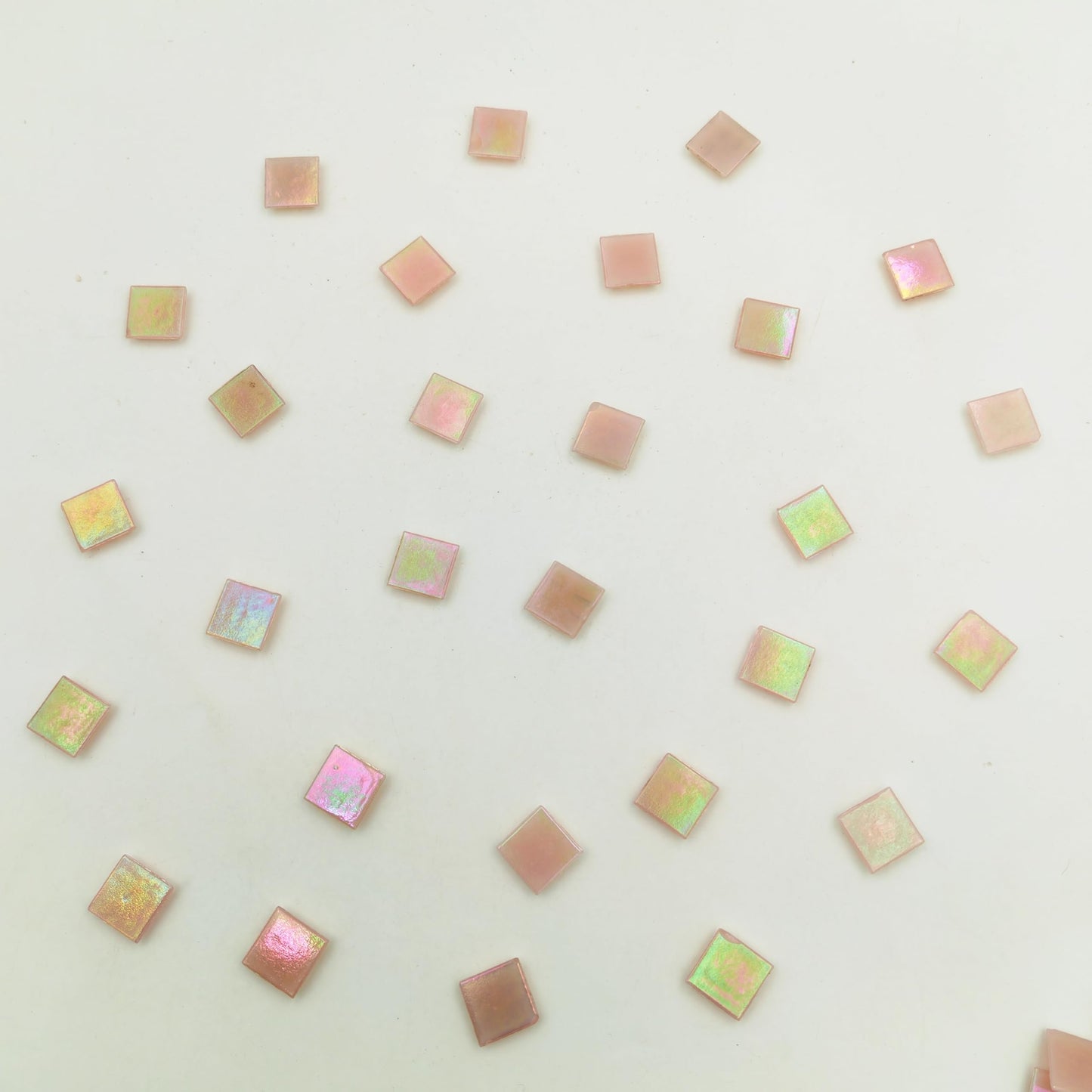 320PCS Square Iridescent Stained Glass Mosaic Tiles, 1.1LB Mosaic Tiles for DIY Crafts, 0.6" Bright Mosaic Glass Pieces for Art Craft and Home Decorations (Iridescent Light Pink F434, 0.6")