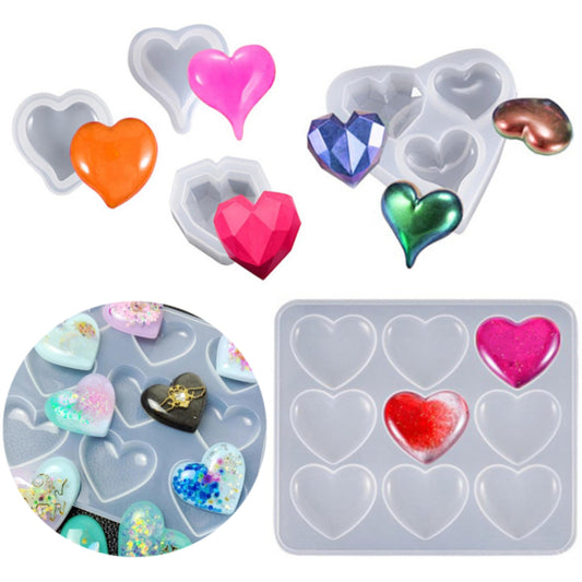 QENEQ Heart Shape Resin Silicone Molds 5 Set 3D DIY Art Shapes Shiny Multifunctional Handmade Tool Agate Jewelry Pendant Home Decor Soap Candle Valentine Gift