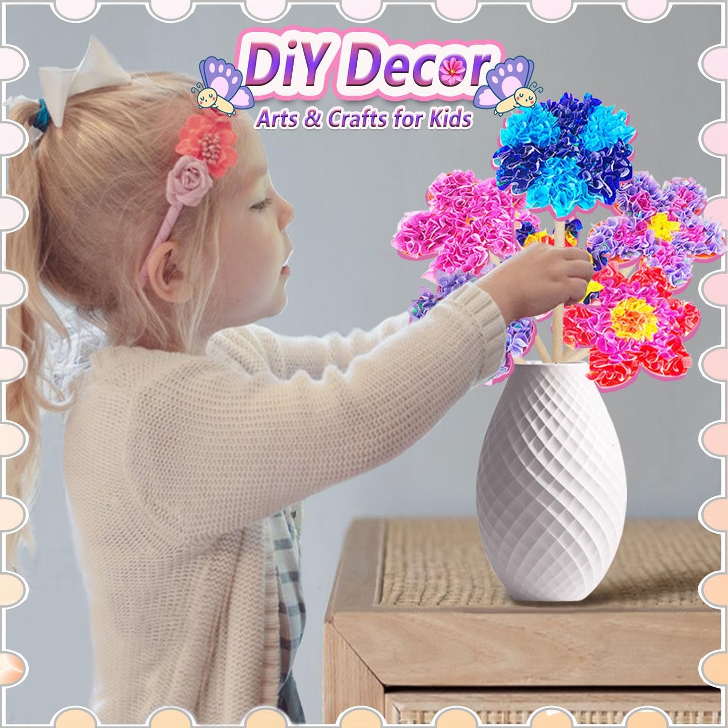 JRD&BS WINL Poke in Fun Art Kit for Kids Ages 3 up, Flower Bouquet Creative Decor Mess Free Art Set for Children Fun Activity Gifts for Boy and Girls 4-8 Year Old DIY Fabric Craft (Flower Bouquet)