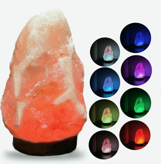 Liuliuyoyo Mini Natural Salt Rock Lamp 7 Colors,Himalayan Night Light Color Changing，USB Salt Rock Lamps,Premium Wood Base， for Home Decor，Unique Gift