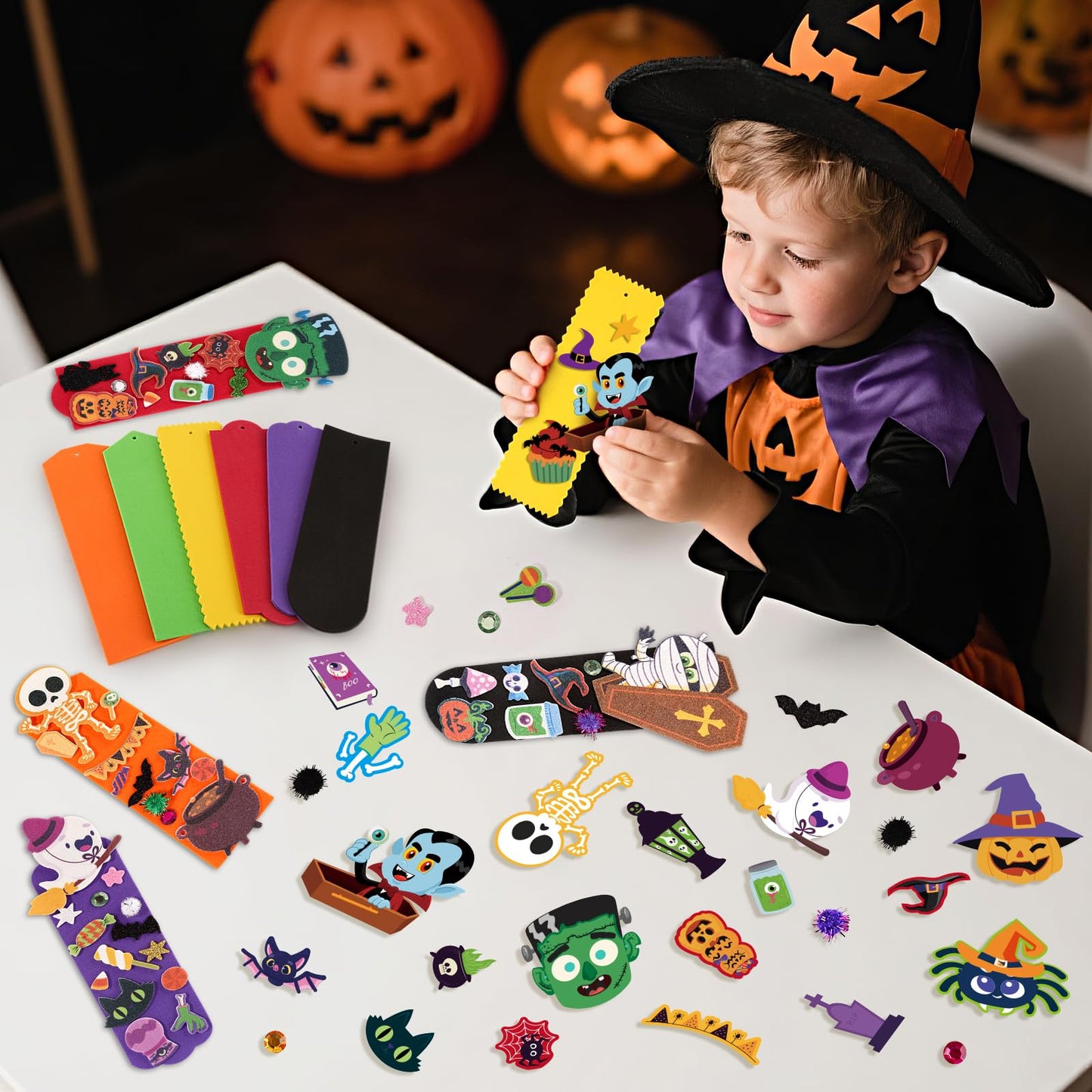 SpringFlower 24 Pack Halloween Crafts for Kids, Halloween Crafts for Party Favors Supply Classroom DIY Activities Classroom Rewards, DIY Bookmark for Trick or Treat Prizes Gifts