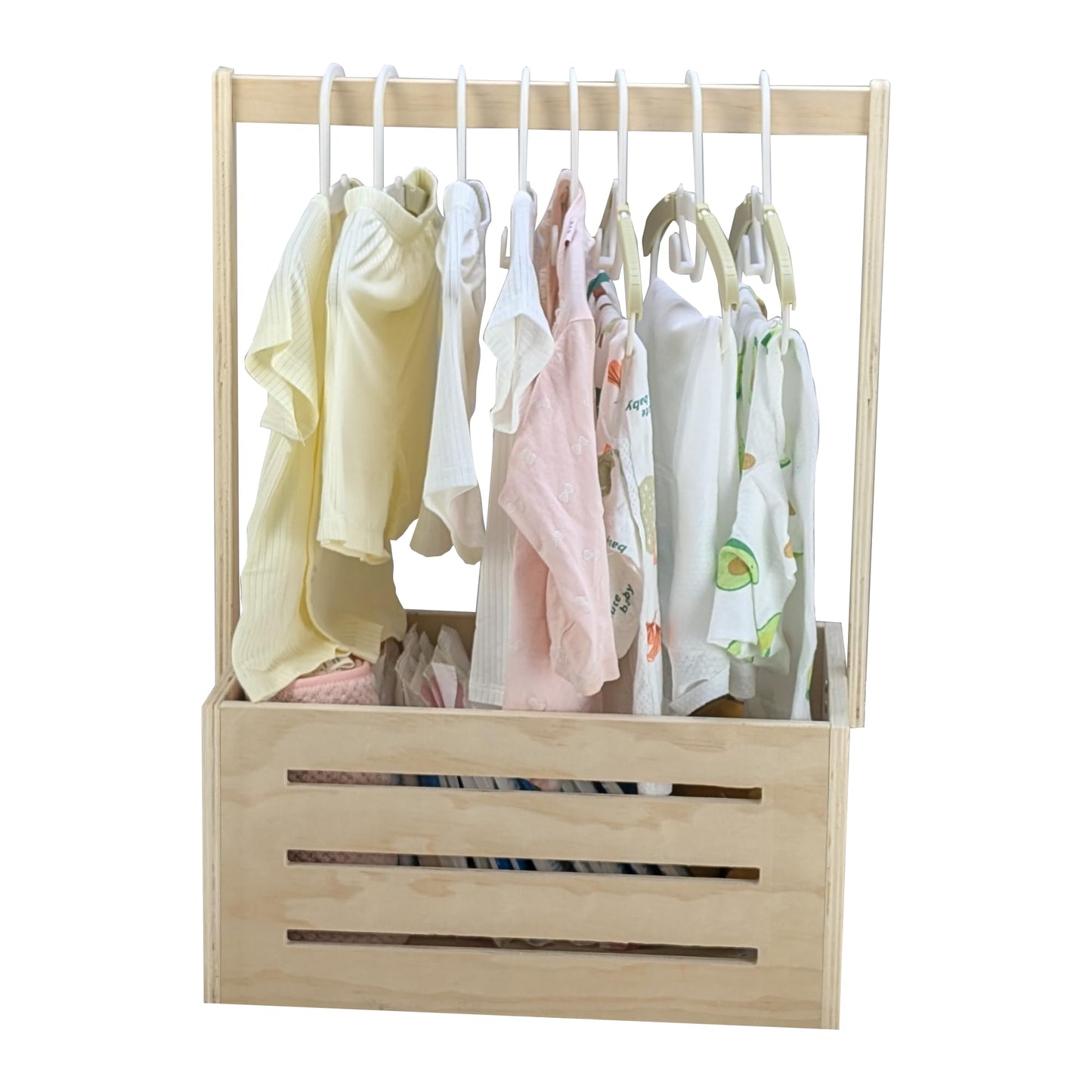 ARTAWEIN Wooden Baby Shower Crate Closet Clothes Hangers Dividers Large Gift Basket Boys Girls Wood Box Storage Display Handles Ivy Garland Welcome Gifts New Parents