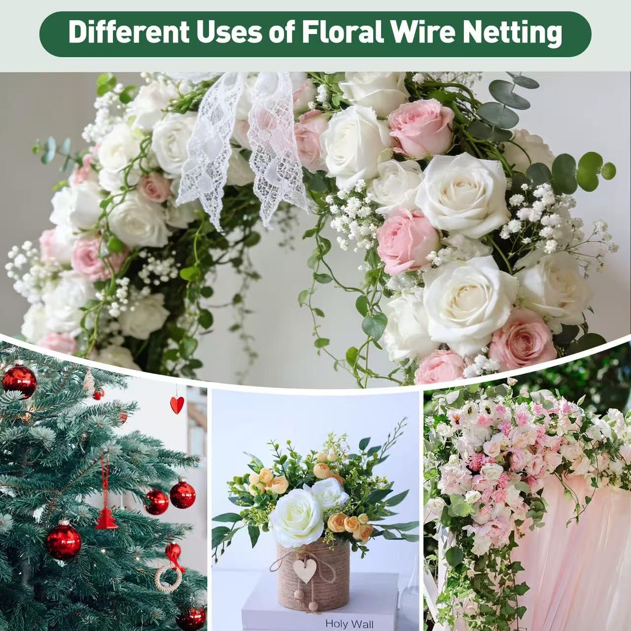 ROERLIEN 5 in×236 in Floral Wire Netting,Green Coated Floral Chicken Wire for Floral Arrangements,Garden Fencing,Protect Plant & Decorate Flower Arch and DIY Craft. (5 in×236 in)