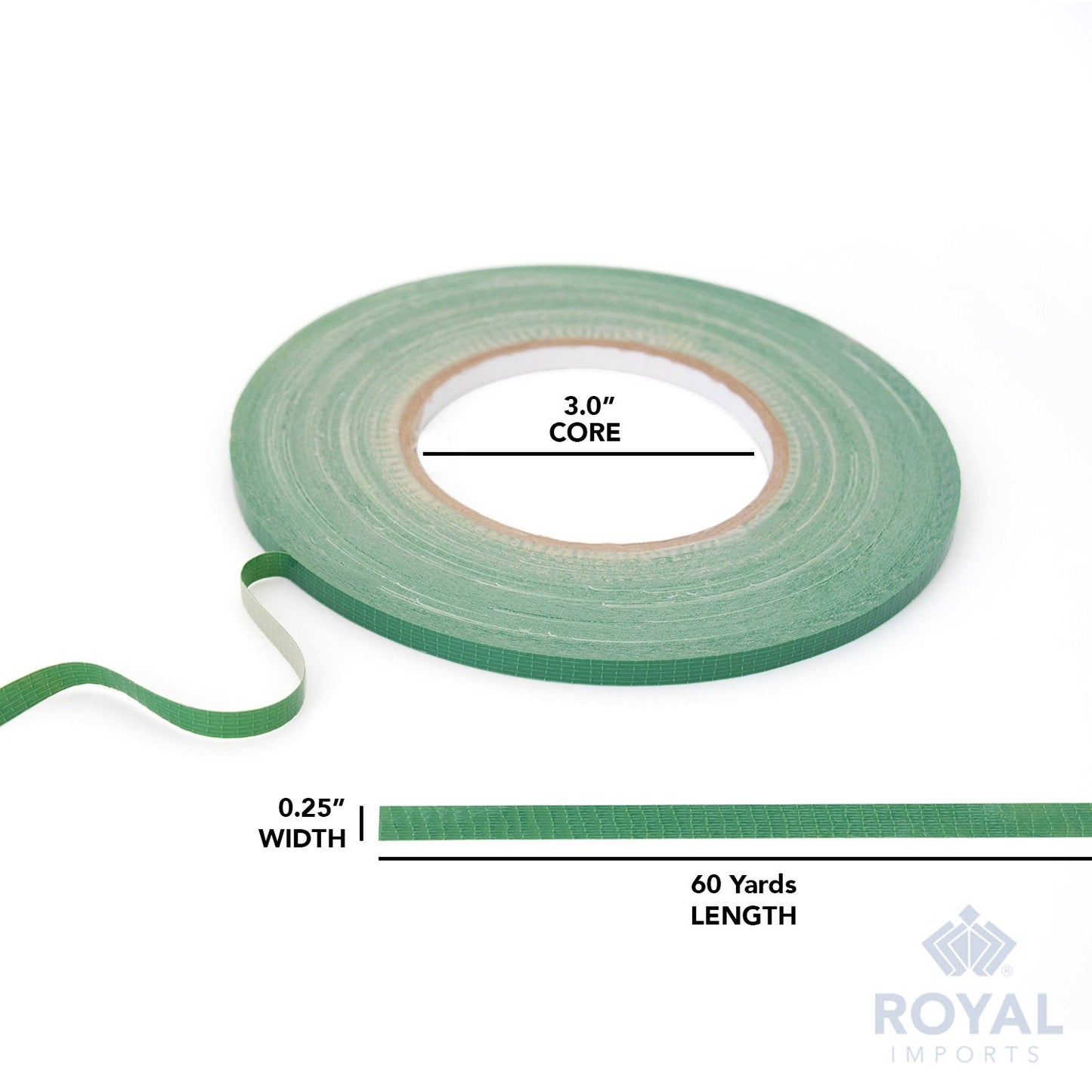 Royal Imports Floral Tape Green, Flower Stem Wrap Adhesive Waterproof Florist Tape for Decorative Bouquets Arranging and Crafts - 0.25" (60 Yd/180Ft) - 3 Rolls