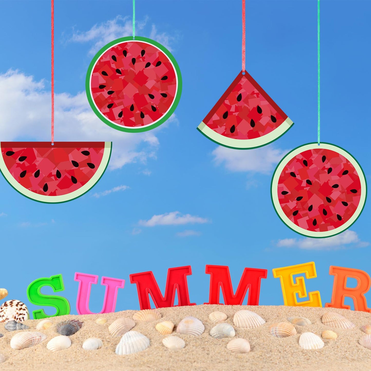 Motipuns 24 Set Summer Crafts Tissue Paper Craft Kits DIY Luau Hanging Ornament Cutouts Supplies Make Your Own Hawaiian Tropical Decorations for Summer Classroom Home Party Decor(Watermelon)