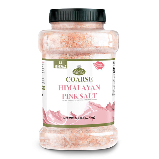 Good Tierra Himalayan Pink Salt in Jar - Coarse, 5 lb - Ideal for Bath Salt, Table Salt Grinders, and Spice Jars