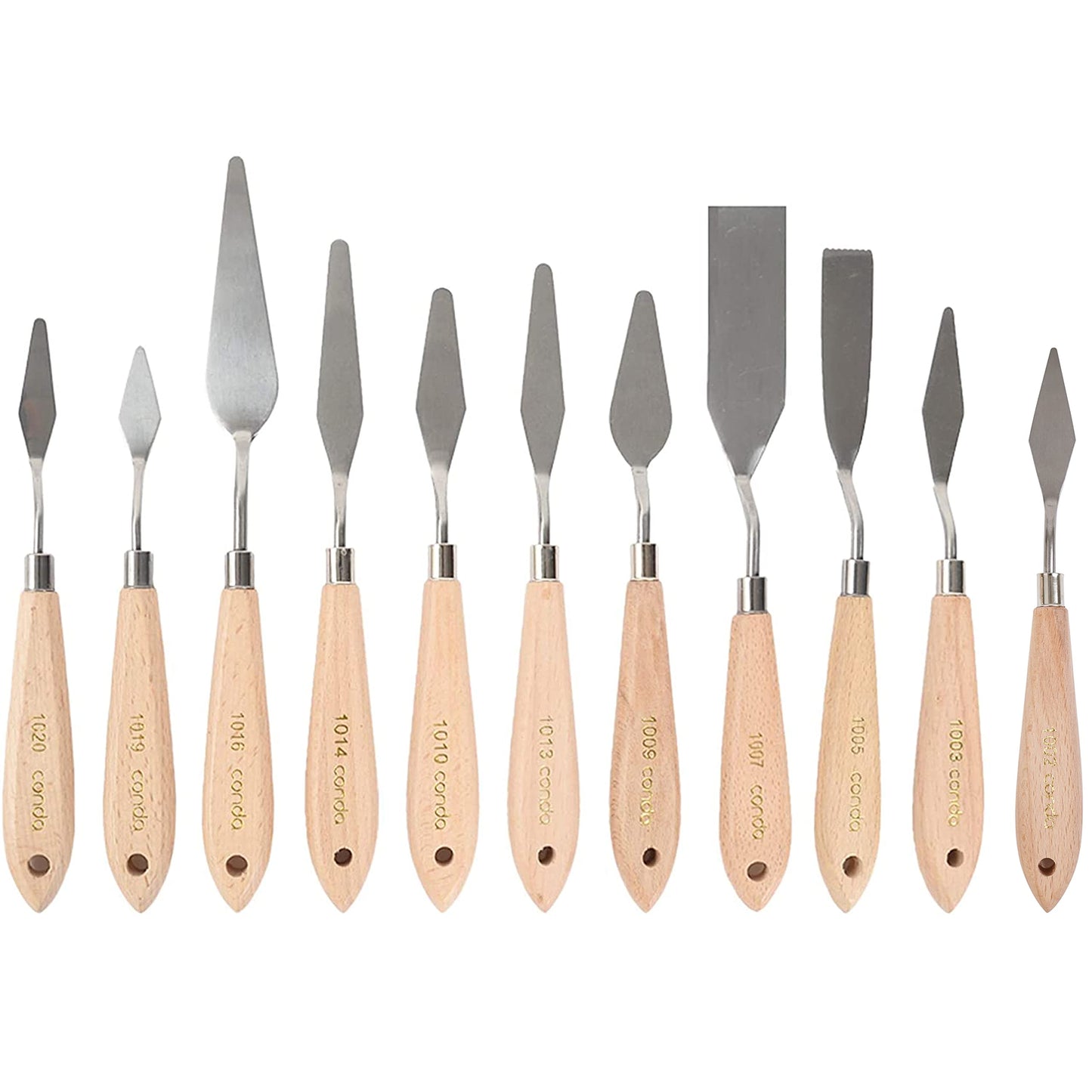 CONDA 11 Piece Stainless Steel Wood Handle Spatula Palette Knife and CONDA Paint Brushes Set of 24