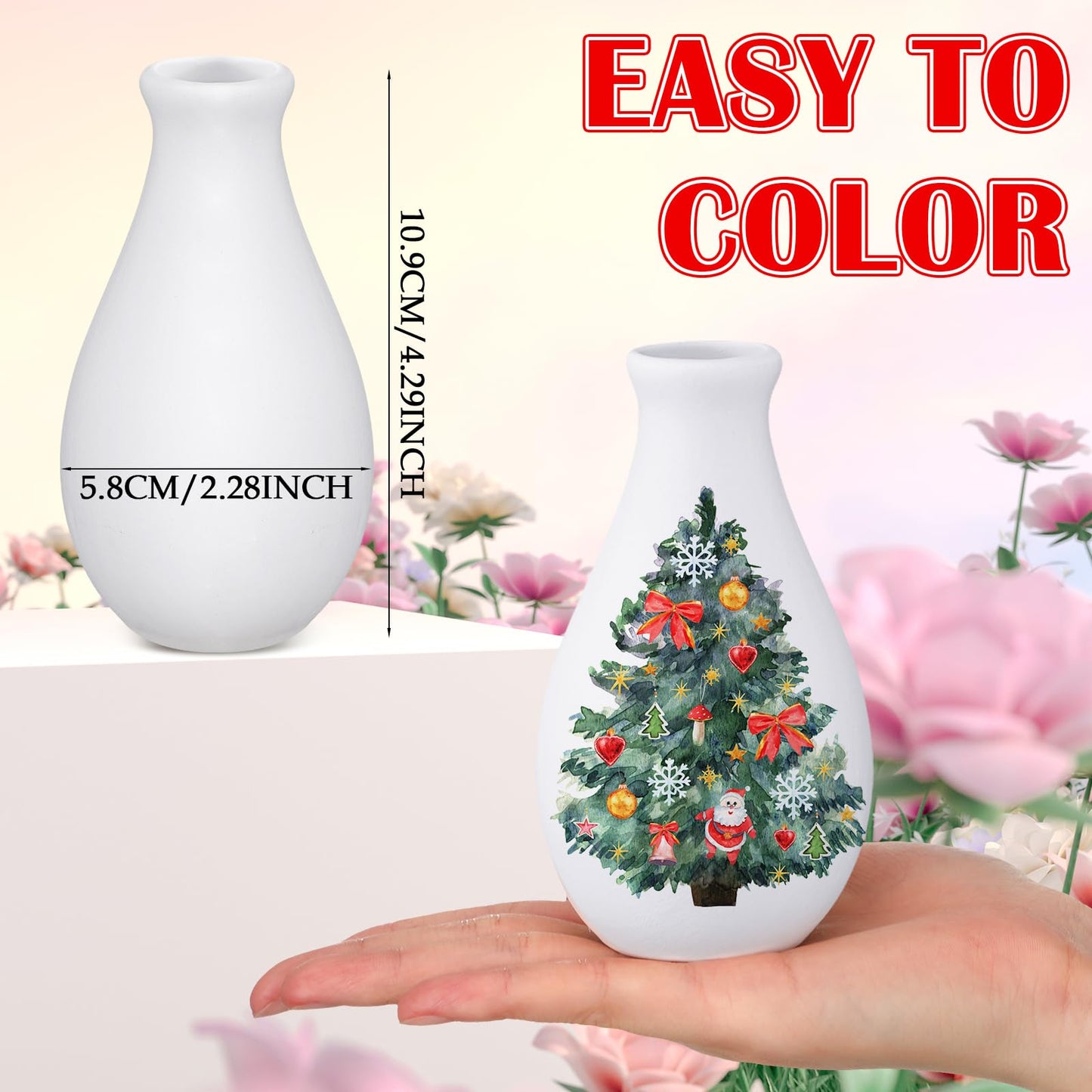 Singhoow 4 Set Father's Day Paint Your Own Porcelain Paint Vase Art Project White Ceramic Painting Kit for Adults Porcelain Vase Decorating Kit Holiday Supplies DIY(Stylish)