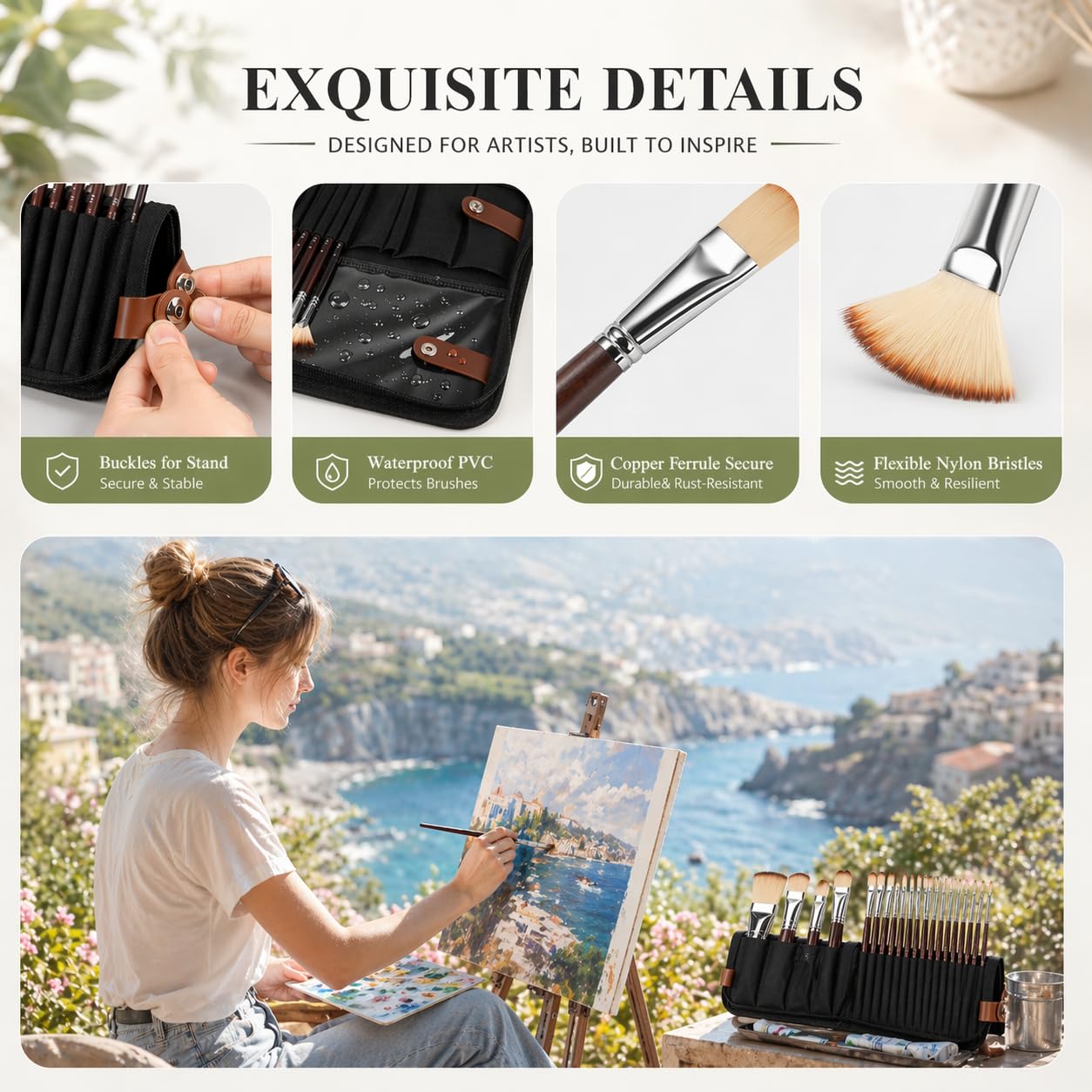 Paint Brush Set for Watercolor & Oil Painting, 26 Pcs Travel Watercolor Acrylic Paint Brushes with Flat, Filbert, Fan, Dagger, Cat Tongue, Round, Palette Knife, Paintbrush Kit for Beginners & Artist