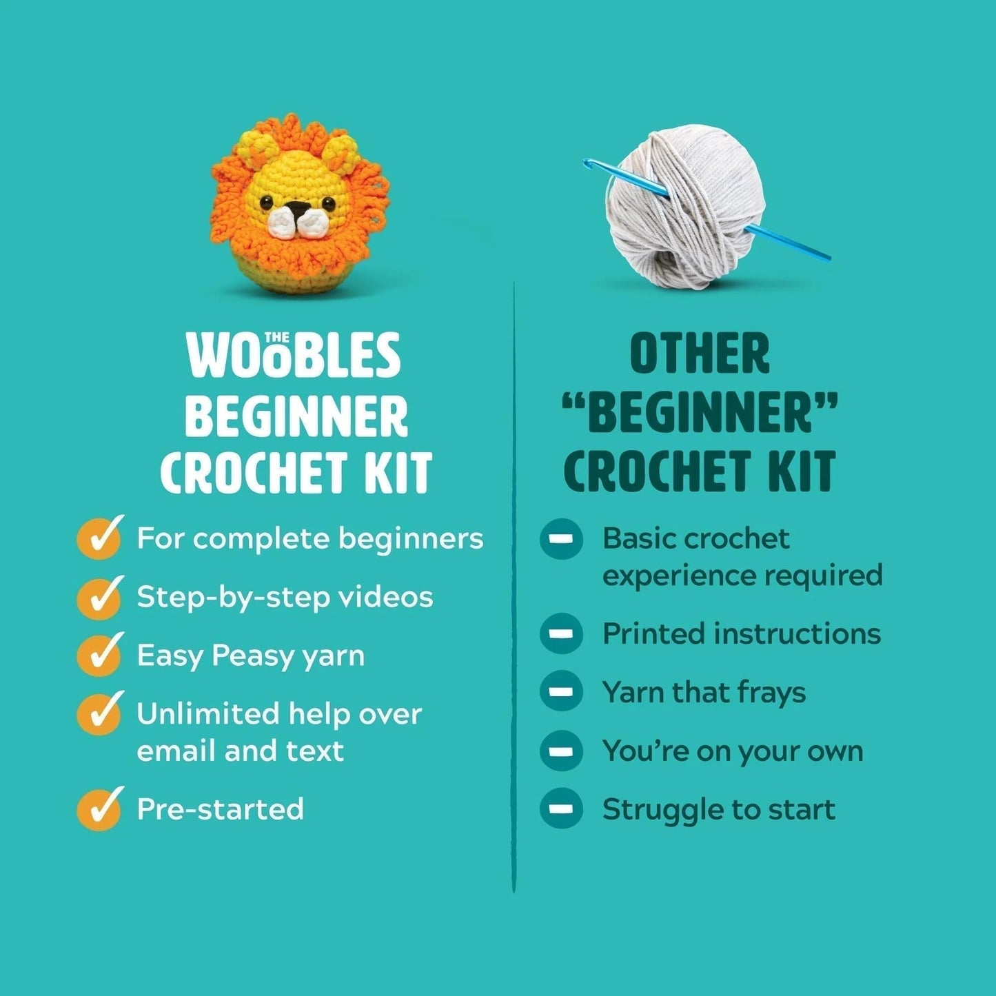 The Woobles Hello Kitty Crochet Kit - Beginners Wooble Crochet Animal Kit Crafts with Easy Peasy Yarn as seen on Shark Tank - with Step-by-Step Video Tutorials (My Melody)