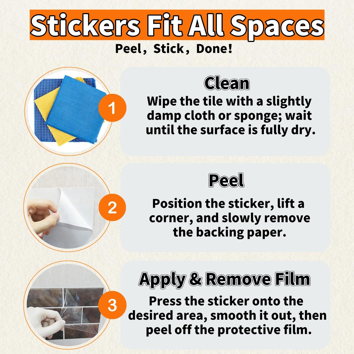 PVC Peel and Stick Tile Decals Decorative Minimalist Tile Stickers 12 Pieces Indoor Wall Decoration for Kitchen Laundry Room Bathroom Camper (Style C)