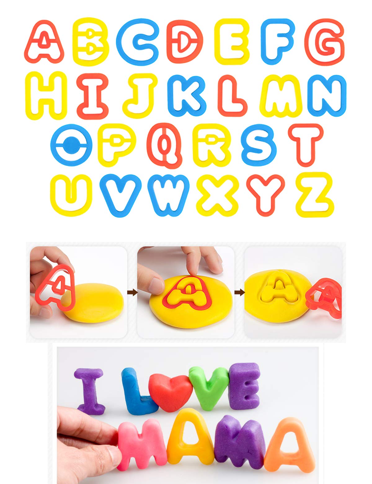 Pecopcock Letter Molds Tools Set for Kids 69Pcs Accessories, Rollers and Cutters, Numeral Various Plastic Animal Molds and Art Clay Tools for Creative Cutting