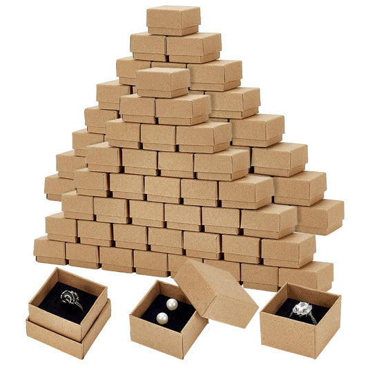 PH PandaHall 100pcs 1.5x1.5x1 inch Jewelry Ring Gift Box Square Cardboard Jewelry Box Earring Ring Boxes with Foam Insert Packing Boxes for Rings Earring Packaging Wedding Valentine Birthday Business