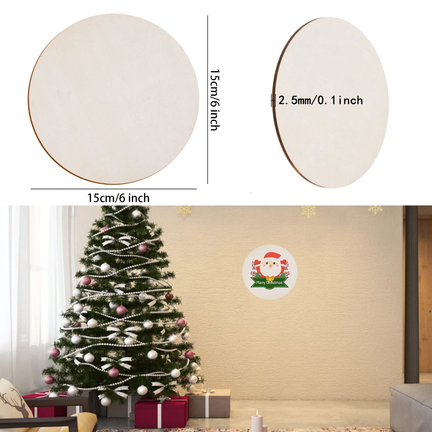 60 Pcs 6 Inch Wood Circles for Crafts Unfinished Circles Wooden Rounds Natural Round Wooden Disc Cutouts Blank Wood Slices for DIY Crafts, Coaster, Painting, Engraving, Home Decorations