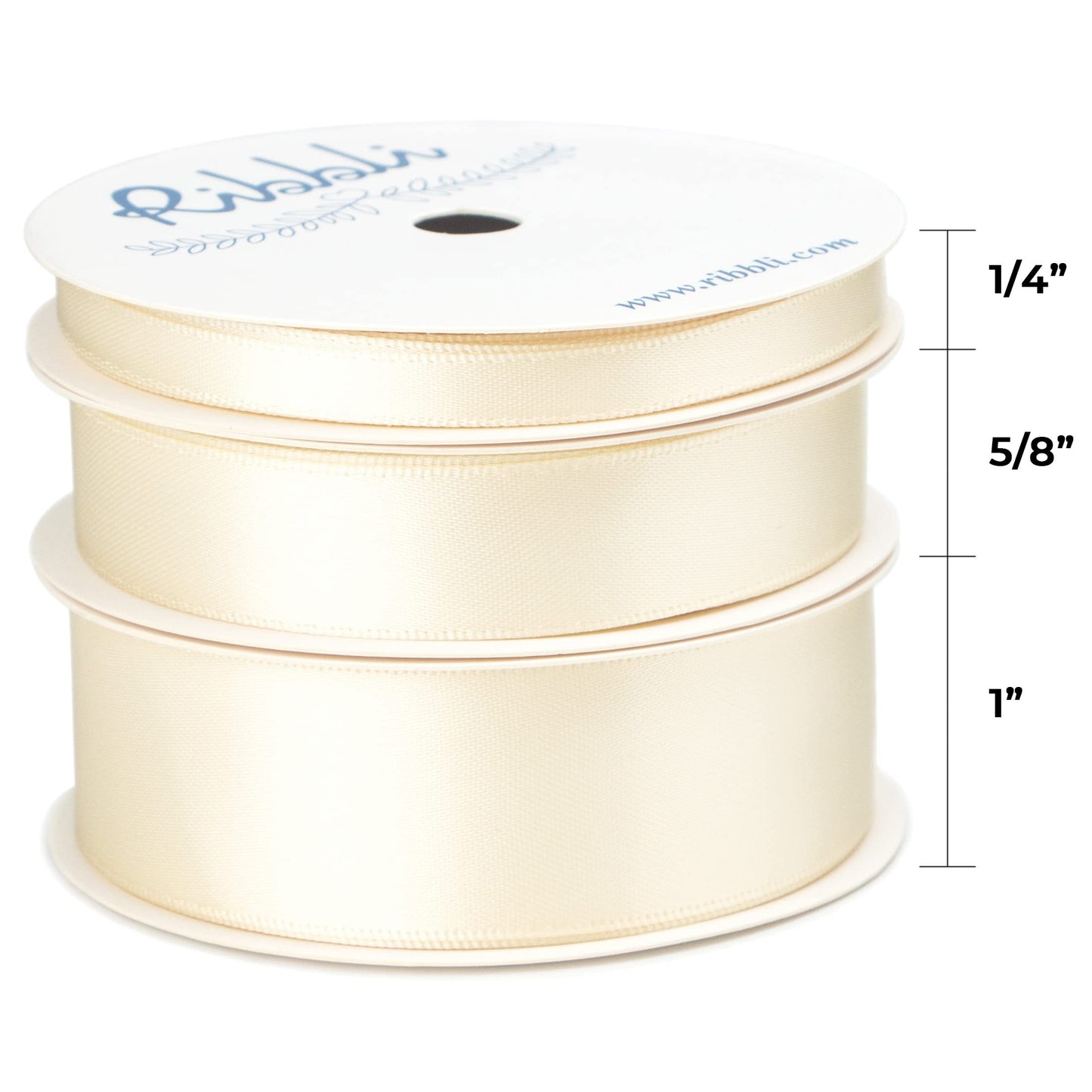 Ribbli 3 Rolls Ivory Satin Ribbon Double Faced,Total 30 Yards,(1/4 Inch x 10-Yard,5/8 Inch x 10-Yard,1 Inch x 10-Yard),Satin Ribbon Use for Bows Bouquet,Gift Wrapping,Baby Shower,Wedding Decoration