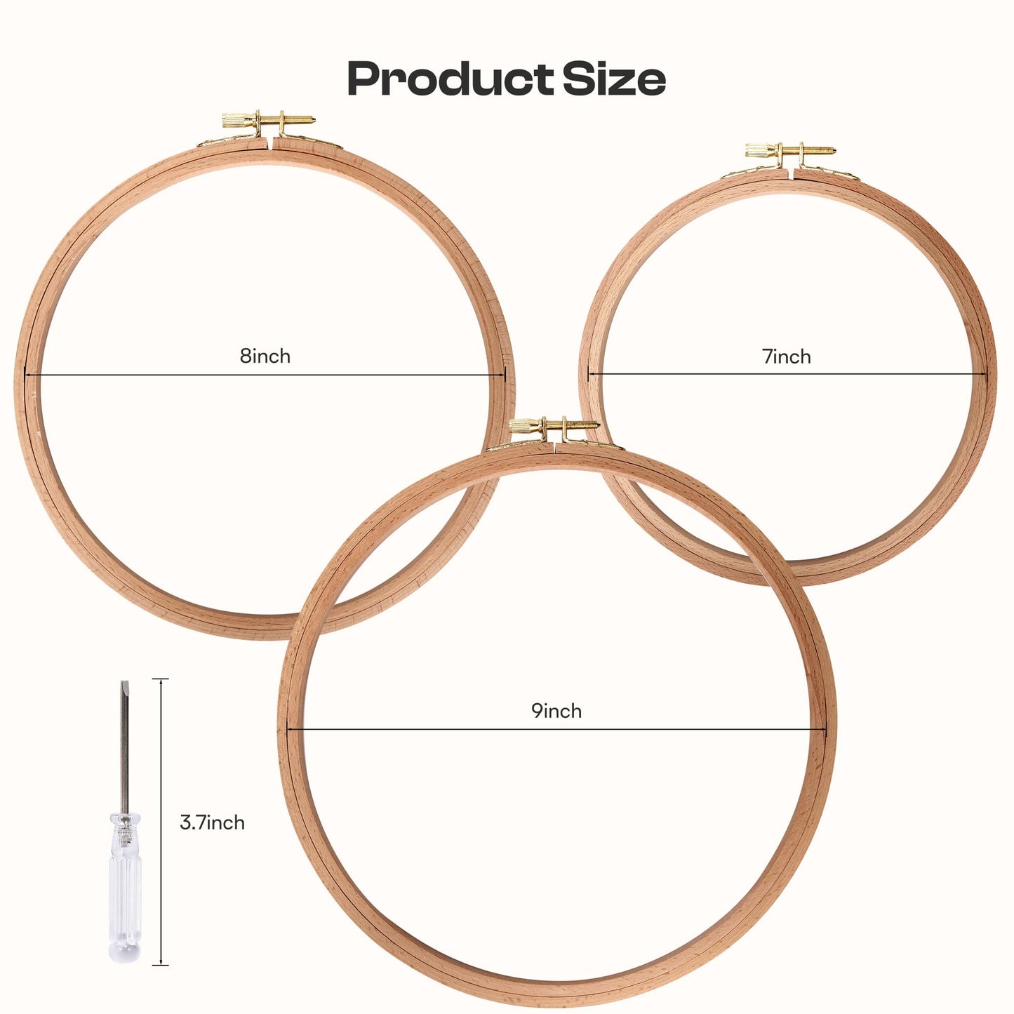 Caydo 3 Pieces Beech Wood Embroidery Hoops Set, 7 Inch to 9 Inch Round Embroidery Hoop Cross Stitch Hoop Rings for Embroidery, Sewing and Home Ornaments
