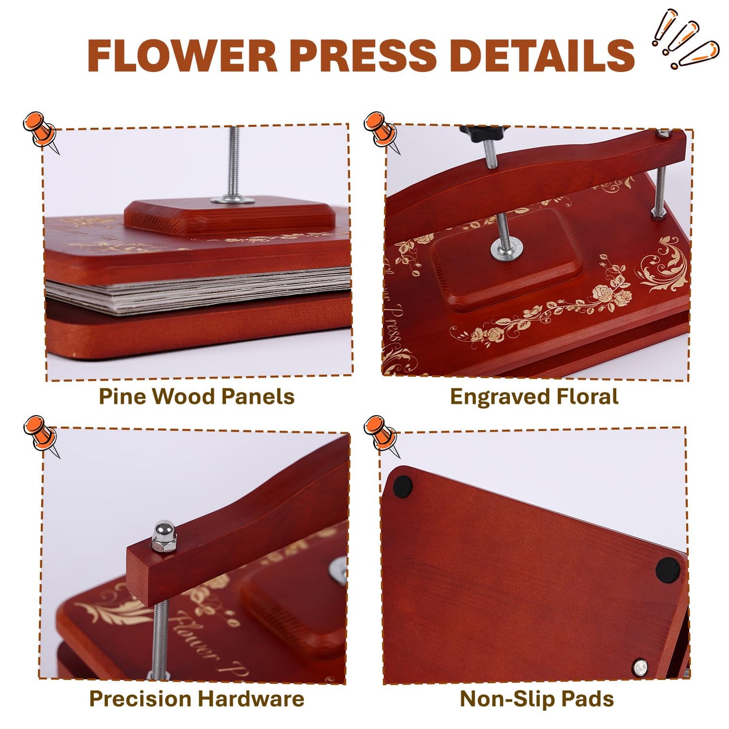 Nuvograin Large Flower Press Kit,Easy One-Step Wooden Plant Press,12.6 x 7.68 inch Flower Presser for Kids & Adults, Great for Thanksgiving & Christmas Gifts