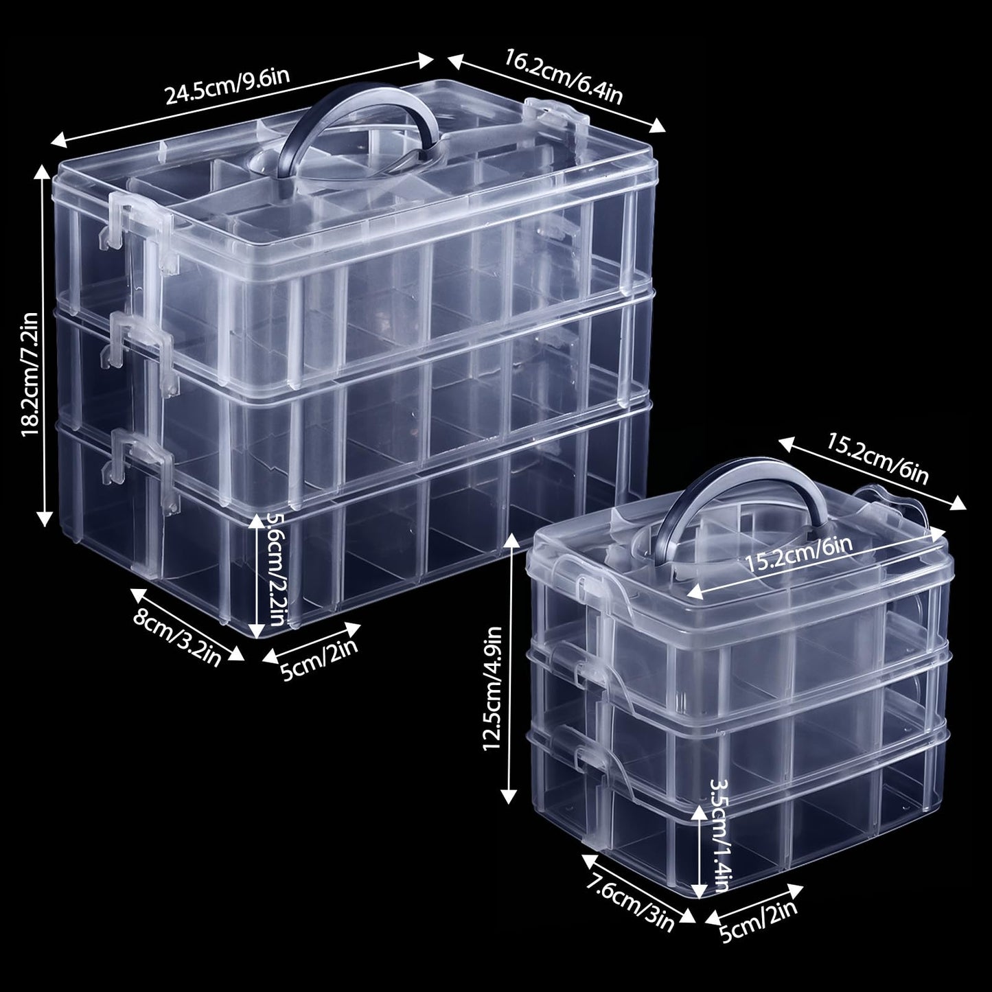 Bead Organizer, 2 Pack Craft Storage with Removable Dividers, Clear 3-Tier Plastic Organizer Box, Small Parts Organizers for Jewelry, Art, DIY Crafts, Kids Toys, Small Items