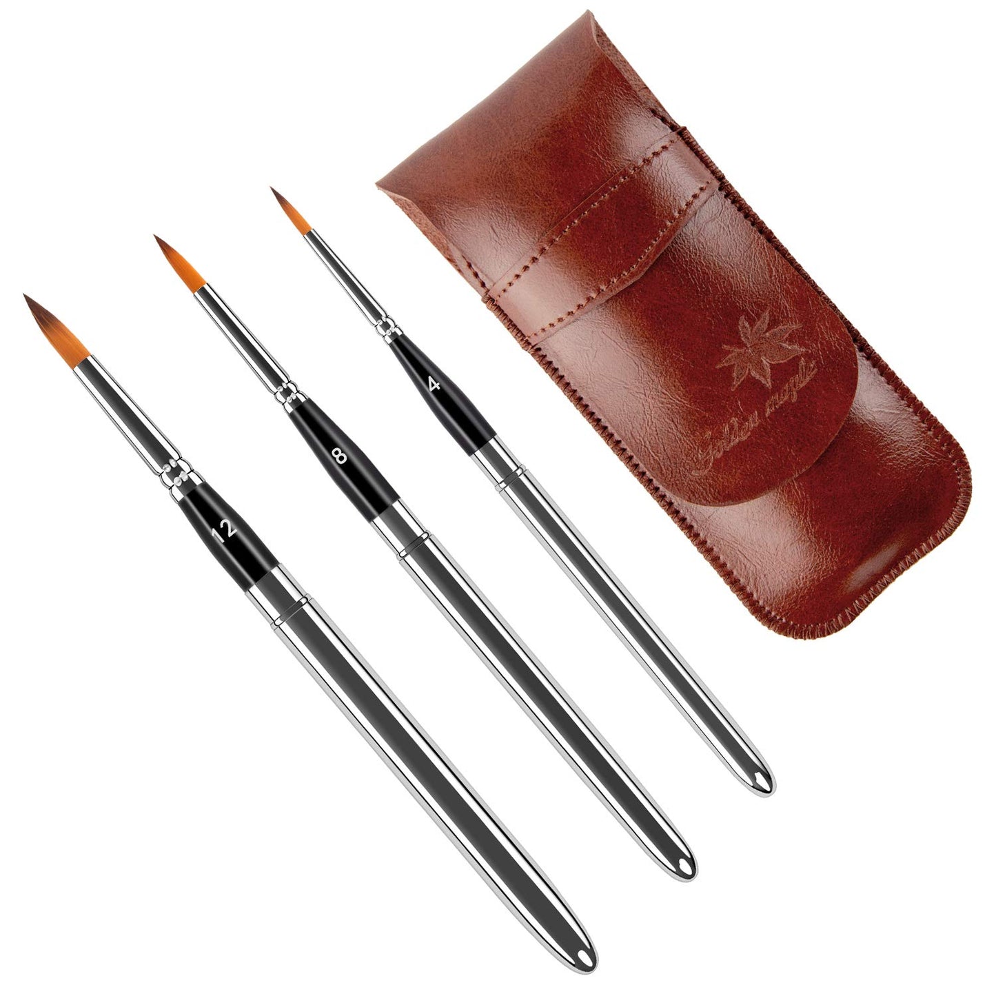 Travel Watercolor Brushes, Golden Maple 3pcs Watercolor Travel Brushes with Leather Pouch - Pointed Round for Watercolor Acrylics Gouache Ink Painting